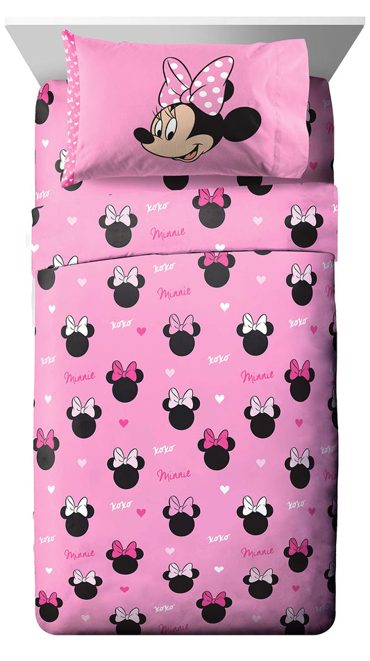 Jay Franco Disney Minnie Mouse Kids Twin Sheet Set, 3 Piece Super Soft Microfiber - Deep Pocket Fitted, Flat & Pillowcase, Breathable, Fade Resistant, Machine Washable (Official Disney Product), Pink