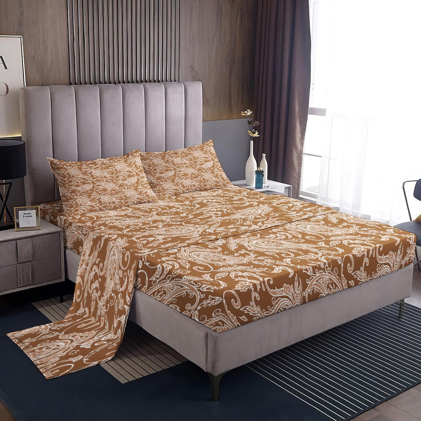 NOGAWA Paisley Sheets Full Size, Boho Bed Sheets, Bohemian Bedding Sheets & Pillowcases 4 Piece Set - Microfiber Deep Pocket Fitted Sheet & Flat Sheet & 2 Pillow Cases