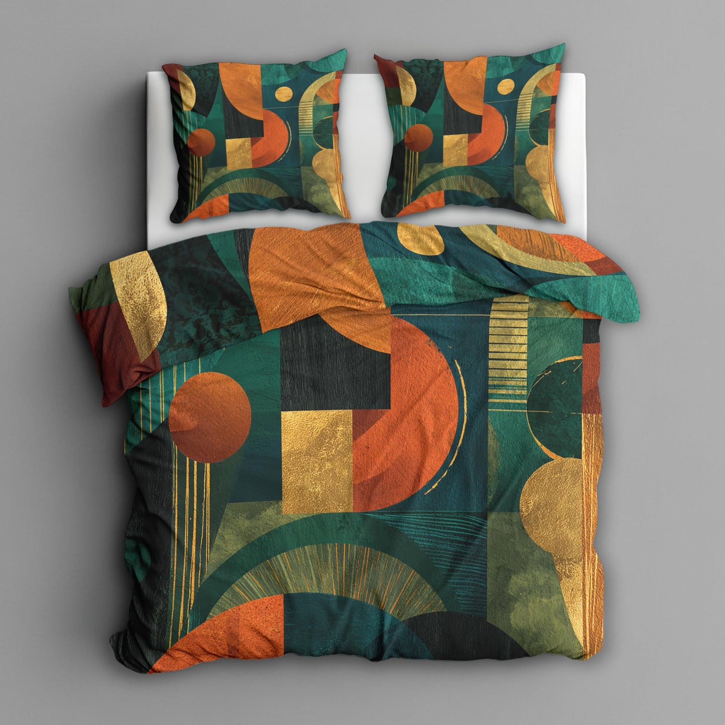 Abstract Geometric Queen Duvet Cover Set 3 Piece, Retro Modern Art Reversible Bedding with 2 Pillow Shams, Zipper & Ties, Ultra Soft Microfiber, Geometric Bedroom Decorations 50A-T