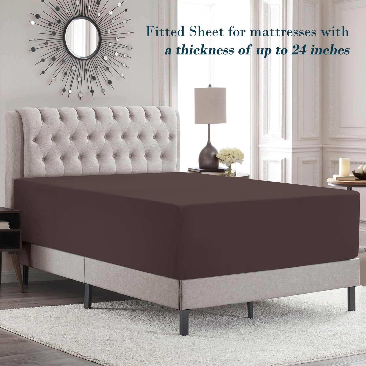 Mocassi Full Size 4-Piece Bed Sheet Set - 1800 Premium Hotel Quality Microfiber 18-24 Inches Extra Deep Pocket Fitted Sheet- Luxury Soft, Breathable, Wrinkle, and Fade Resistant, Brown