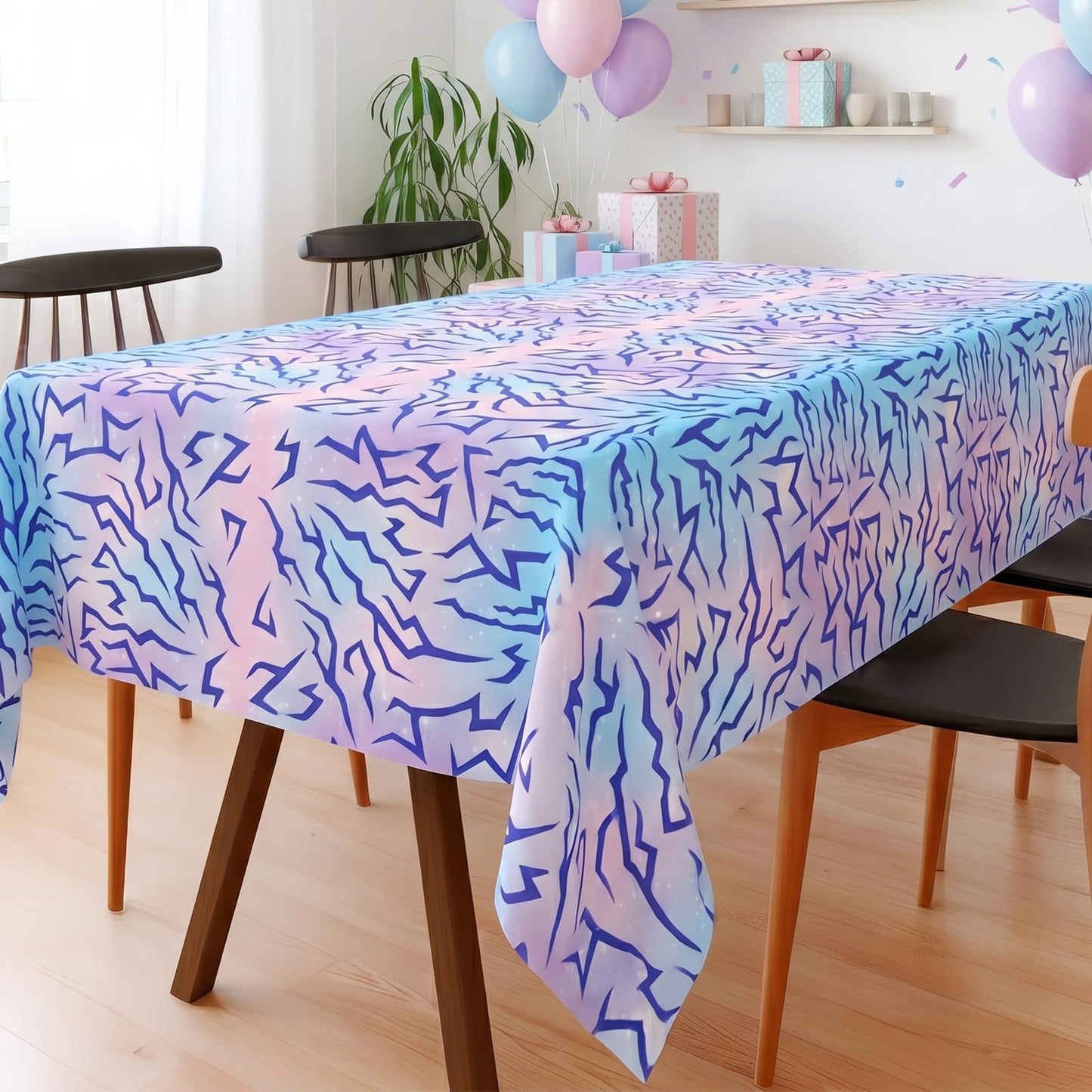LYYLYYWUHU 2PCS Demon Birthday Hunters Tablecloth Decorations, Purple Energy Lightning Pattern Table Covers for Girls Party Supplies, Plastic Magical Music Themed Disposable Table Cloths 54x108 Inch