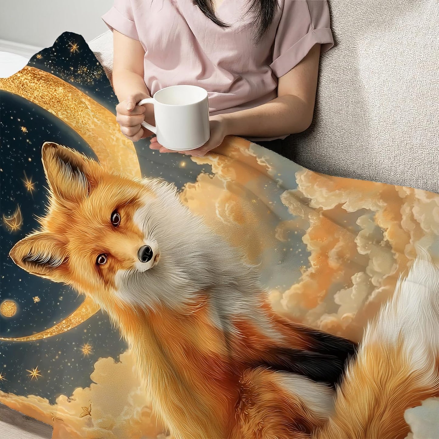 Fox Throw Blanket for Kids, Cute Fox Fleece Blanket Gifts for Boys Girls, Warm Cozy Soft Flannel Stuff for Bed Sofa Couch 50" x 40"