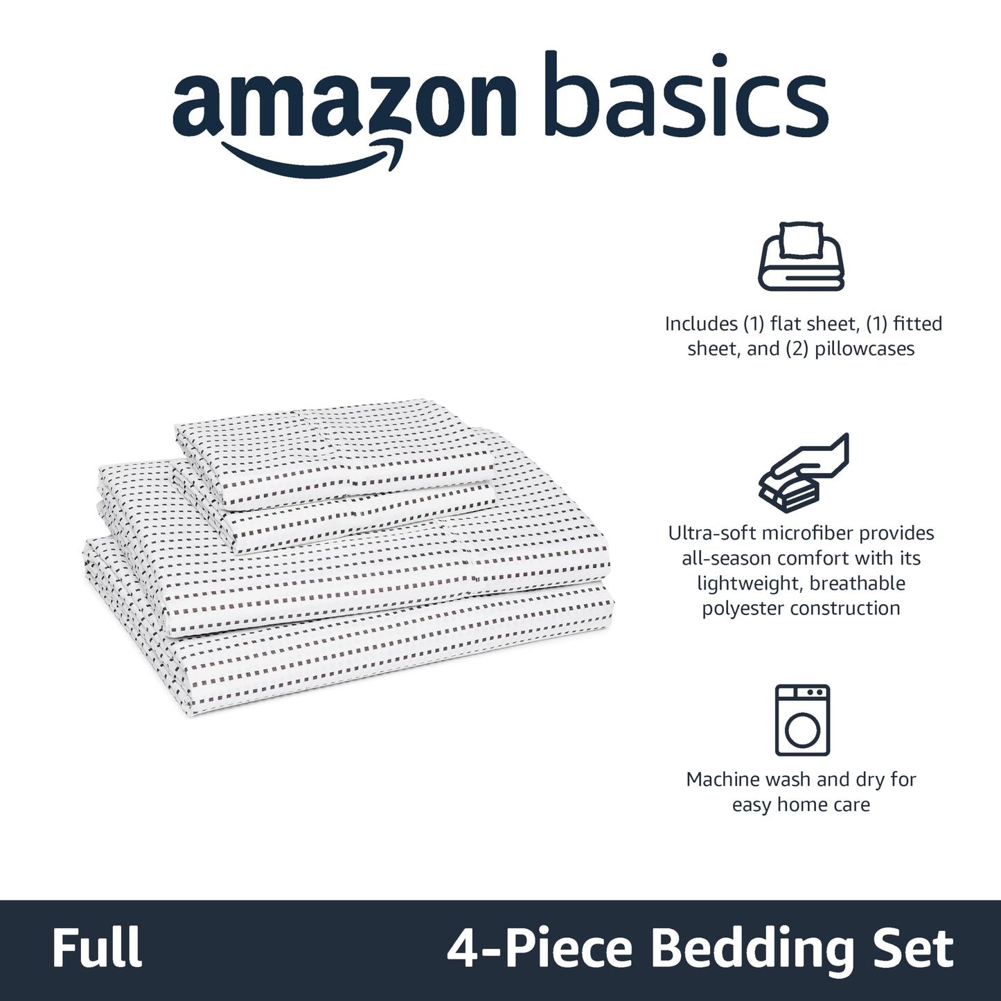 Amazon Basics Ultra-Soft Lightweight Microfiber 4-Piece Bed Sheet Set, Breathable Polyester, Flat and Fitted Sheets, Full, Plum, Printed