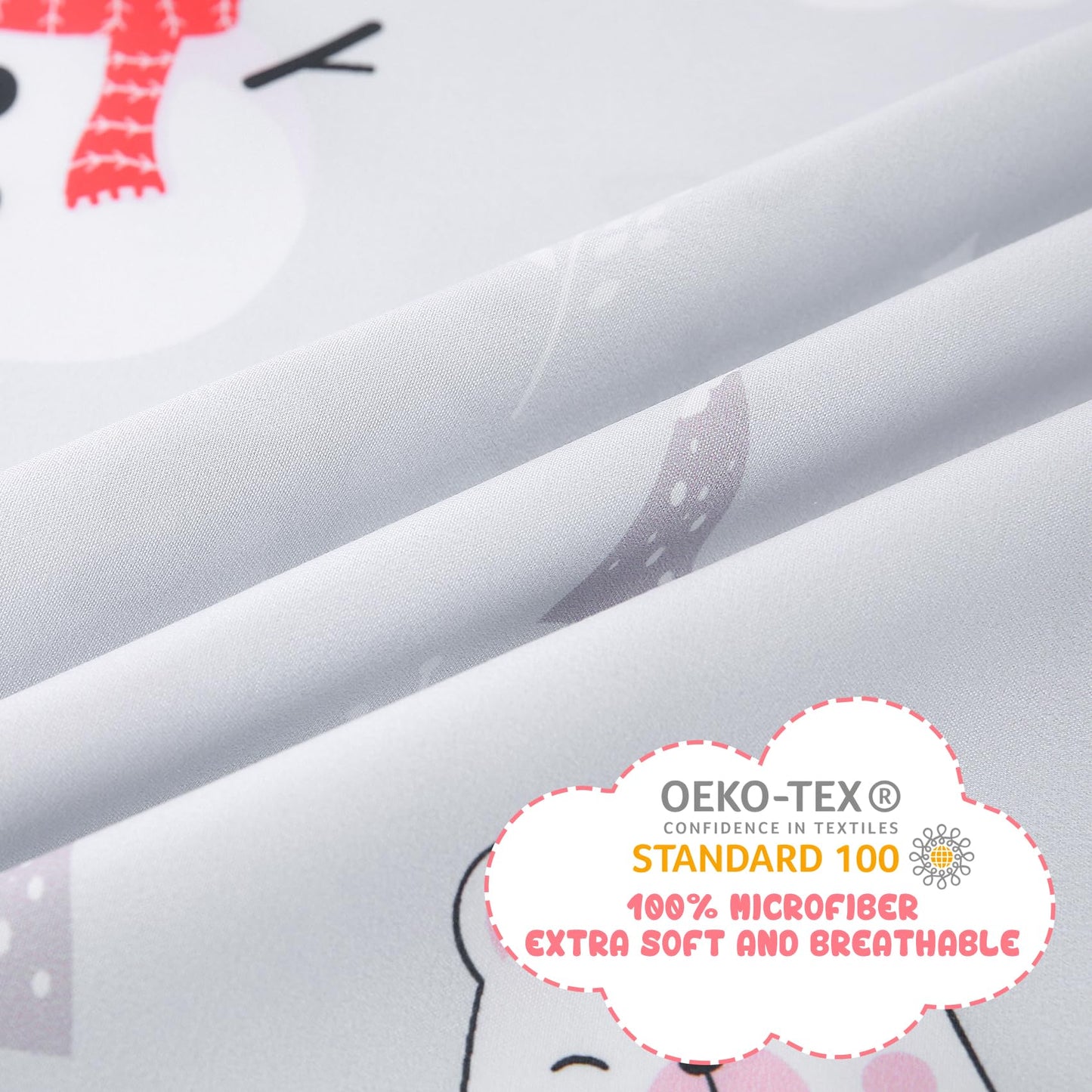 Yibeizi Kids Christmas Sheets Twin, Light Grey Bear Snowmen Printed Sheet Set for Boys Girls, Cute Microfiber Bedsheets Deep Pocket Bed Sheet & Pillowcase Sets 3 Pieces