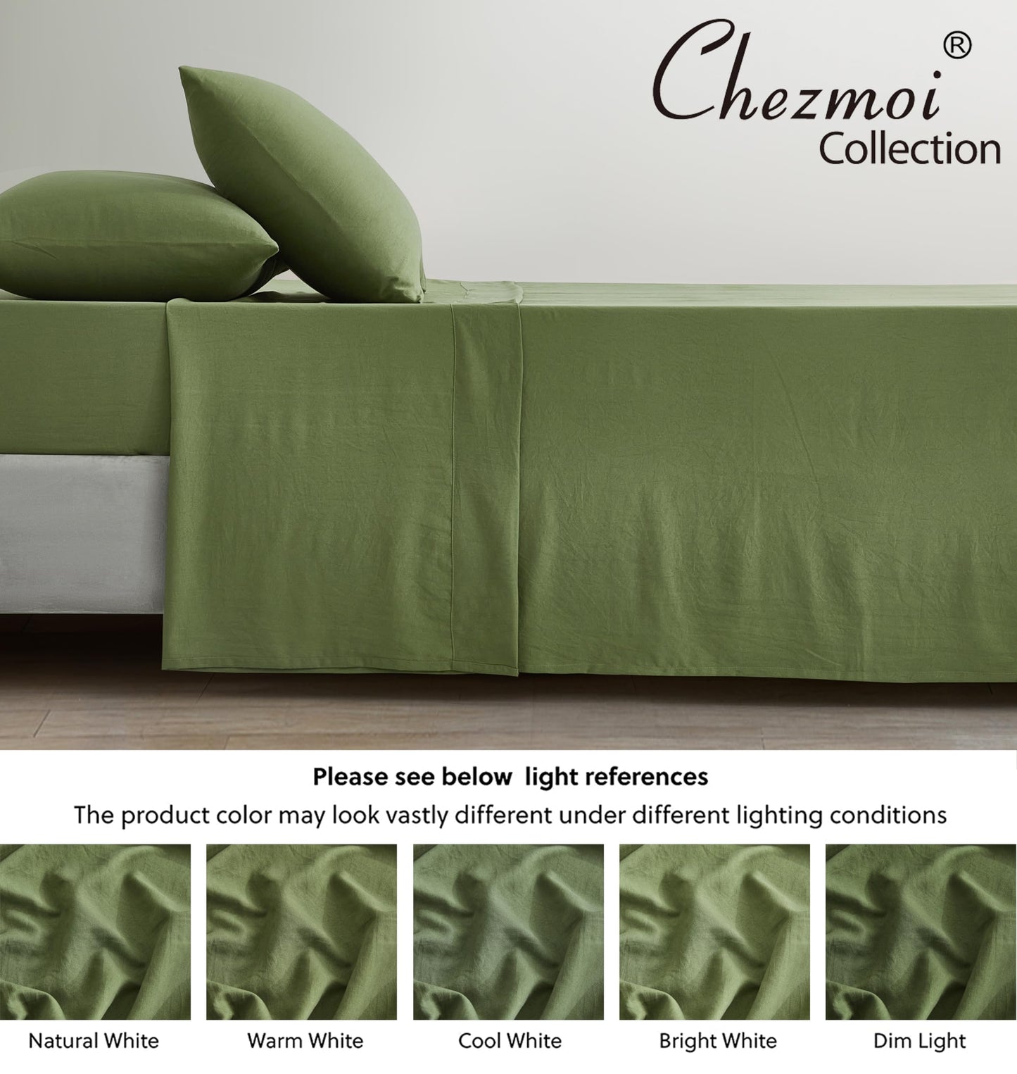Chezmoi Collection Stone Washed Full Size Sheet Set - 4-Piece Extra Soft Breathable Wrinkle & Fade Resistant 14-Inches Deep Pocket Sheets & Pillowcases Set - Full, Olive Green