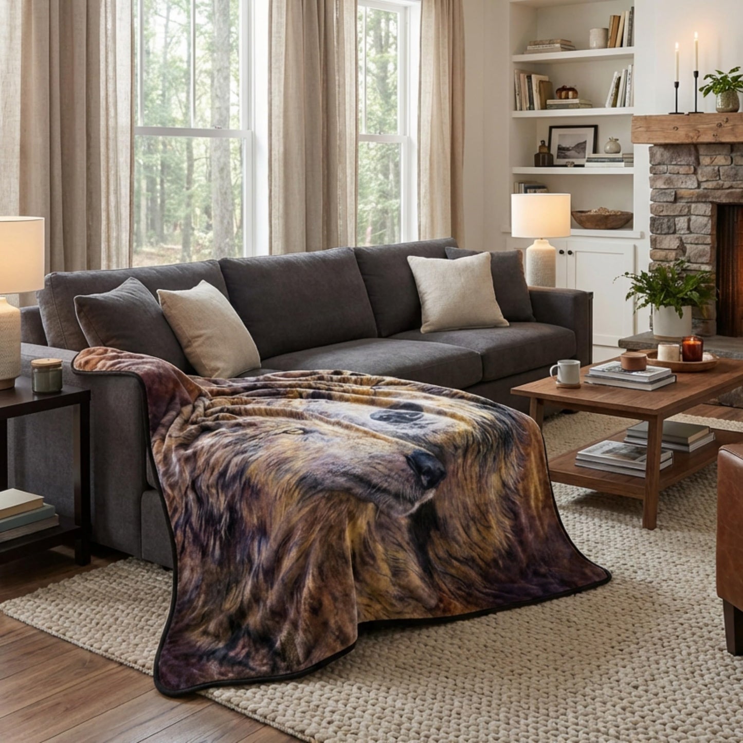 Home Bedford Wolf Blanket – 80x92-inch Printed Pair of Wolves Blanket - Plush Thick 8lb Faux Mink Queen Throw for Couch, Sofa, or Bed