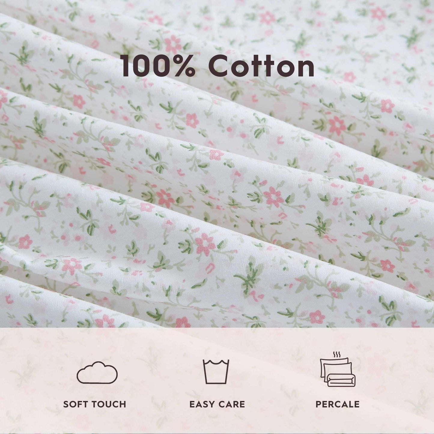 Laura Ashley – Twin Size Sheet Set, Crisp & Lightweight Cotton Percale Bedding with Fitted Sheet and Pillowcase, Floral Room Decor, Deep Pocket, College Dorm Room Essentials (Evie Pink)