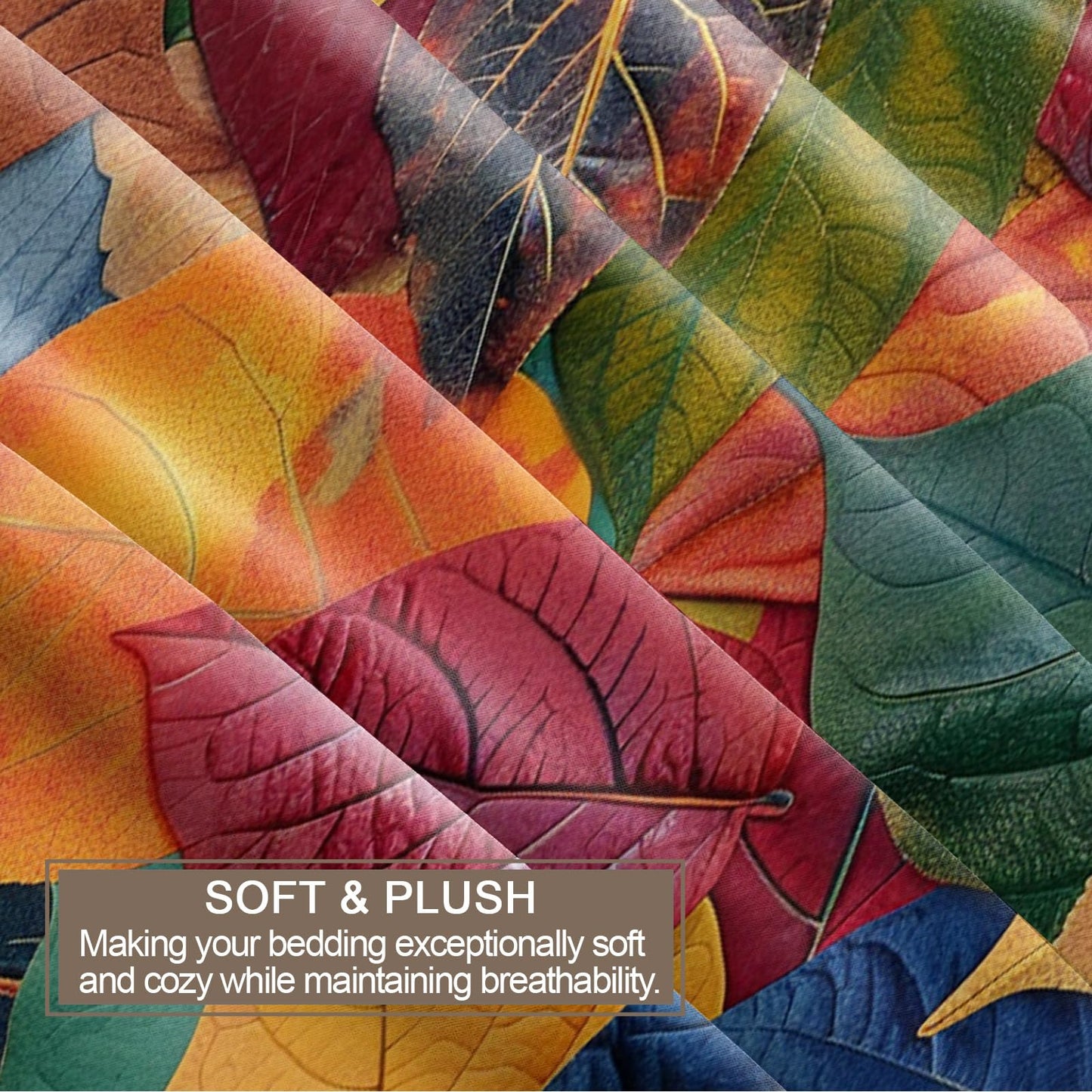 ZAMODE Autumn Leaf Duvet Cover Oversized King Size, Multicolor Fallen Leaves Comforter Cover 120" x 98", Fall Leaves Bedding Set with 2 Pillowcases