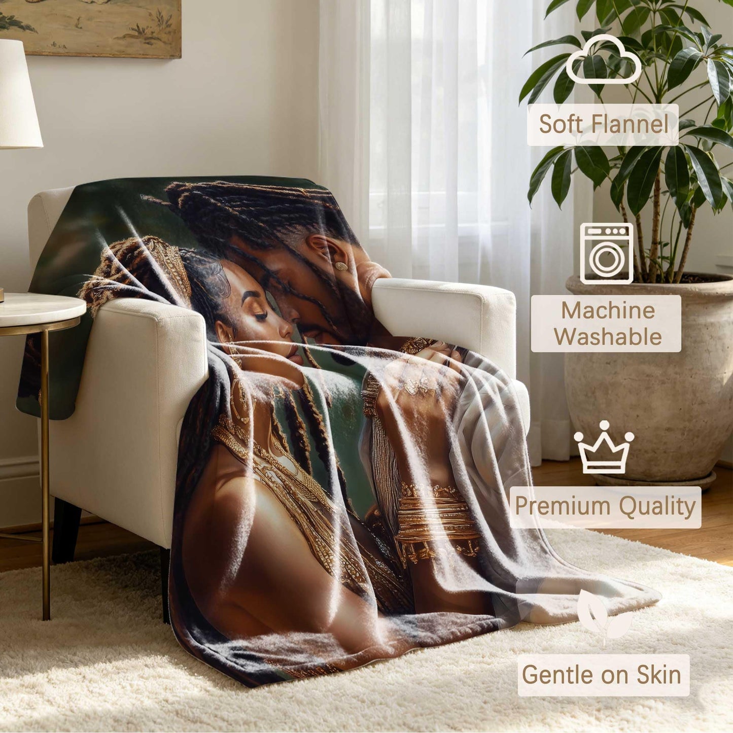 GXYAOYZG African American Couple Blanket Afro Queen King Throw Blanket Black Woman Man Throws Warm Soft Flannel Print Blankets for Couch Bed Decor Romantic (Couple - 6, 49" x 59")