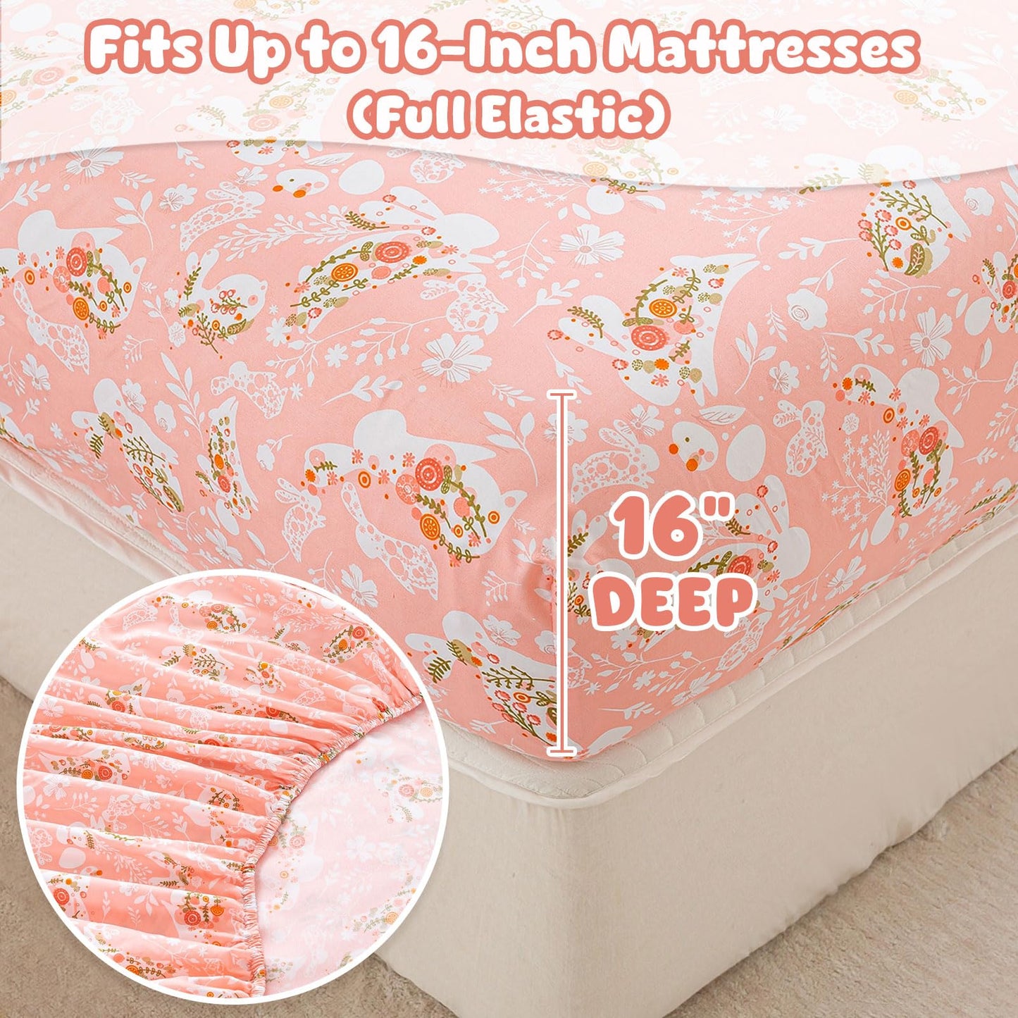 LONAVA Twin Sheet Set Kids - Pink Bunnie 3 Pieces Soft Cute Microfiber Bed Sheet for Boy Girls Teens, Oeko Texted Breathable Cooling Fabric & Deep Pocket Full Elastic Sheets