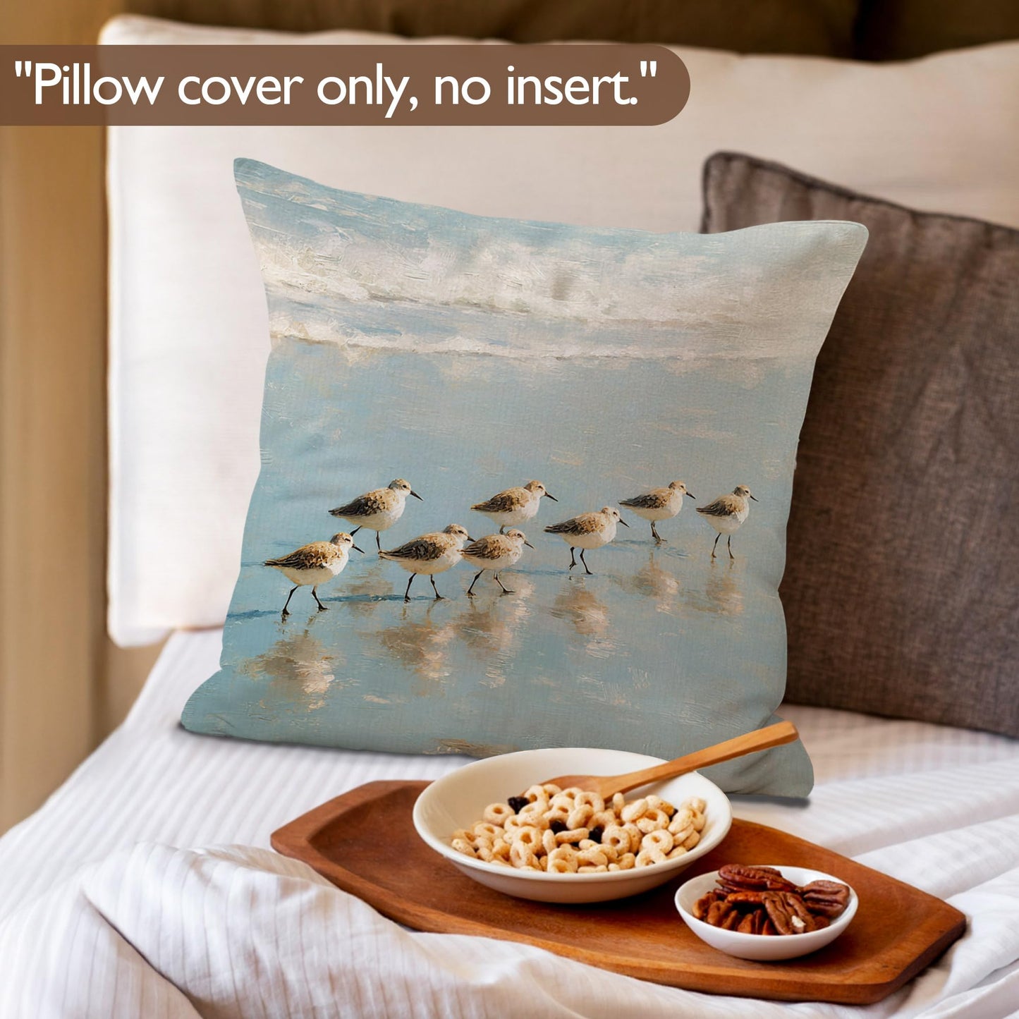 Lengues Coastal Beach Bird Pillow Covers 18x18 inches, Bird Lover Gifts Throw Pillow Covers, Coastal Ocean Beachy Sandpiper Decorative Pillowcases for Home Bed Bedroom Living Room Couch