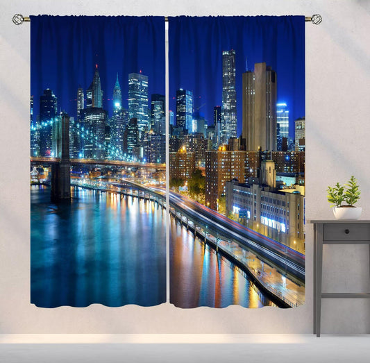YSWOW City Landscape Blackout Curtains New York City Manhattan Night Skyscrapers Art Printed Window Drapes for Bedroom Living Room Decor Fabric 2 Panels 42x45 Inch 30% Shading Rate