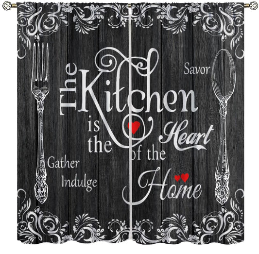 PHTAYOT Farmhouse Rustic Kitchen Curtains Black Wooden Wood Vintage Fork Spoon Retro Barn Decor Window Treatments for Living Room Bedroom 2 Panel Set,2 Panels Set,42x45Inch