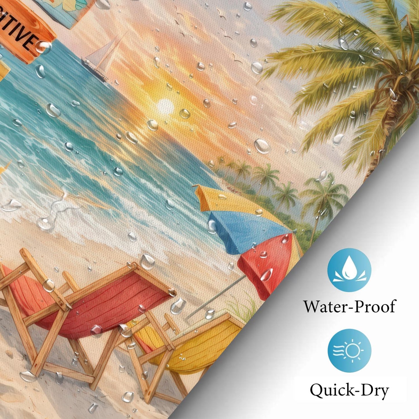 iTapnoom Tropical Beach Shower Curtain, Ocean Coastal Motivational Quotes Inspirational Palm Tree Sunset Bathroom Decor Fabric Curtain Set with Hooks 72x72 Inches