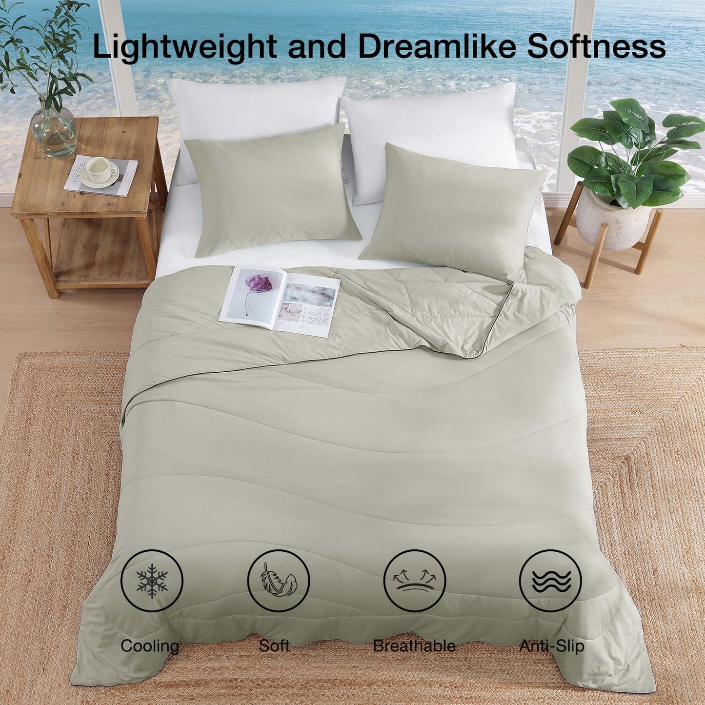 Monbix ChillChilla Cooling Comforter Queen Size-3 Pieces Cooling Blankets for Hot Sleepers and Night Sweats, Double-Sided Summer Queen Comforter Set, Breathable Lightweight Blanket Grey