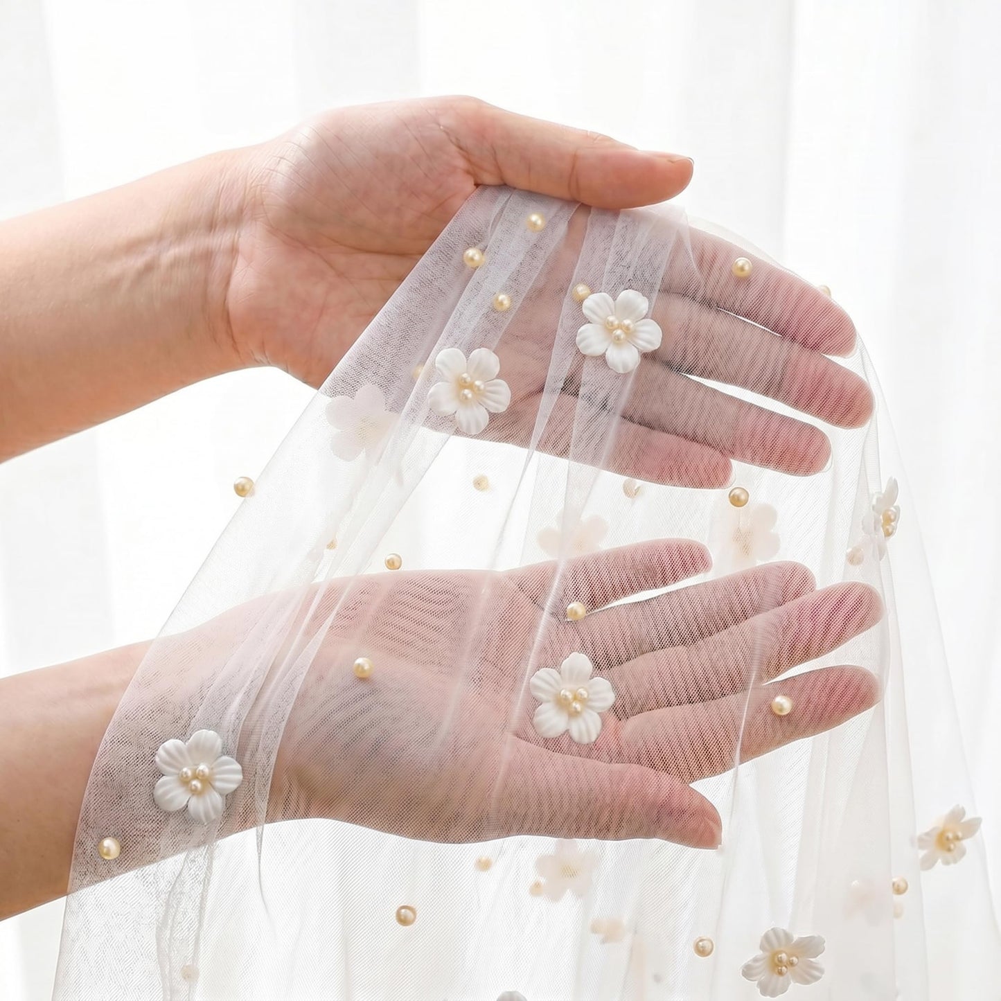 Horaldaily Beige Flower Pearl Beige Gauze Table Cloth 60×84 Inch Rectangular, Seasonal Sheer Tulle Cheesecloth, Bridal Shower Table Cover for Wedding Birthday Table Decor