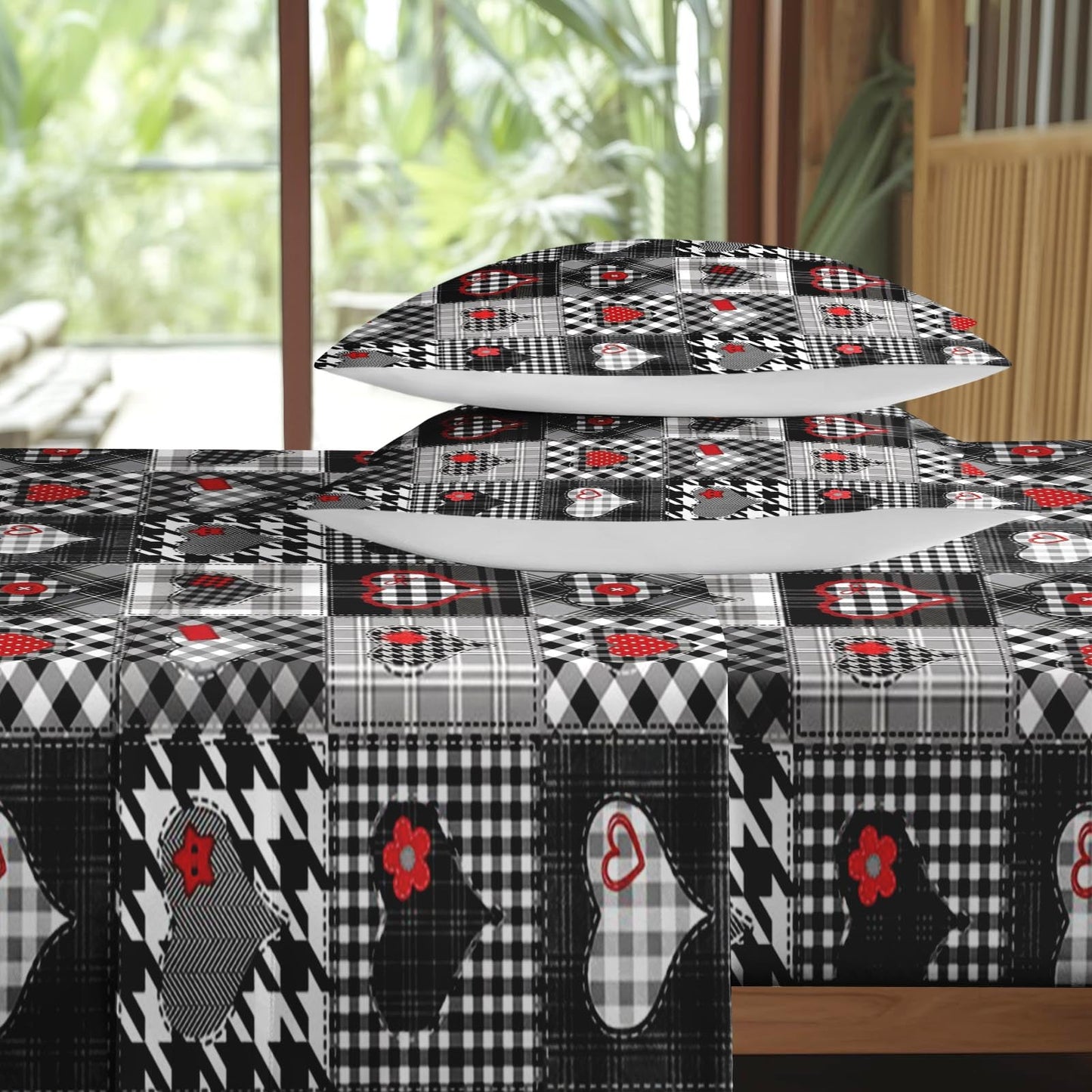 Pamnest Full Size Bed Sheet Sets, Patchwork Plaid Heart Soft Microfiber 4 Pcs Bedding Sets for Kids and Adults Bedroom Bed Decor, Buffalo Check Love Will Flat, Fitted Sheet and 2 Pillowcases