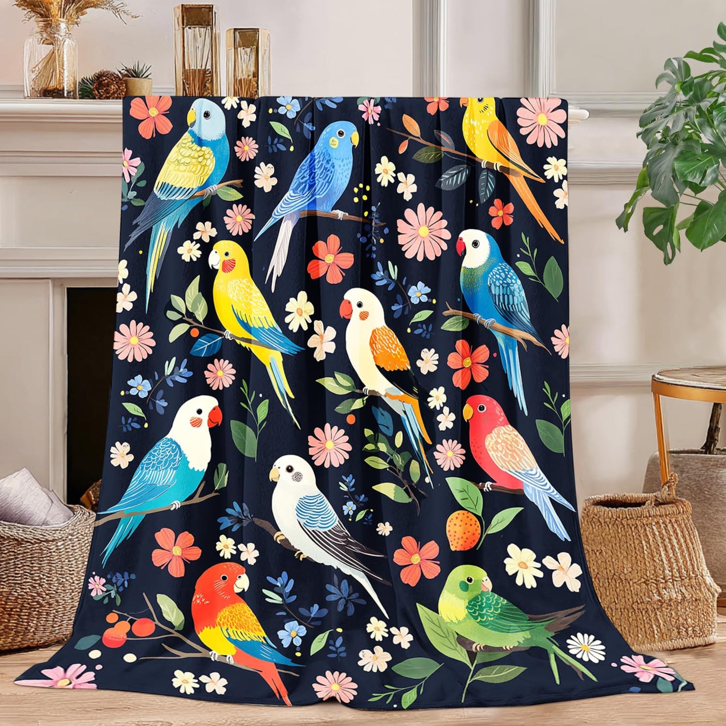 Cockatiel Blanket Cockatiel Parrot Bird Fleece Throw Blanket Super Soft Fuzzy Plush Cozy Warm Parrot Decor Stuffed Bedding Blankets Gift for Boys Girls Men Women Kids & Adult 50"x40"