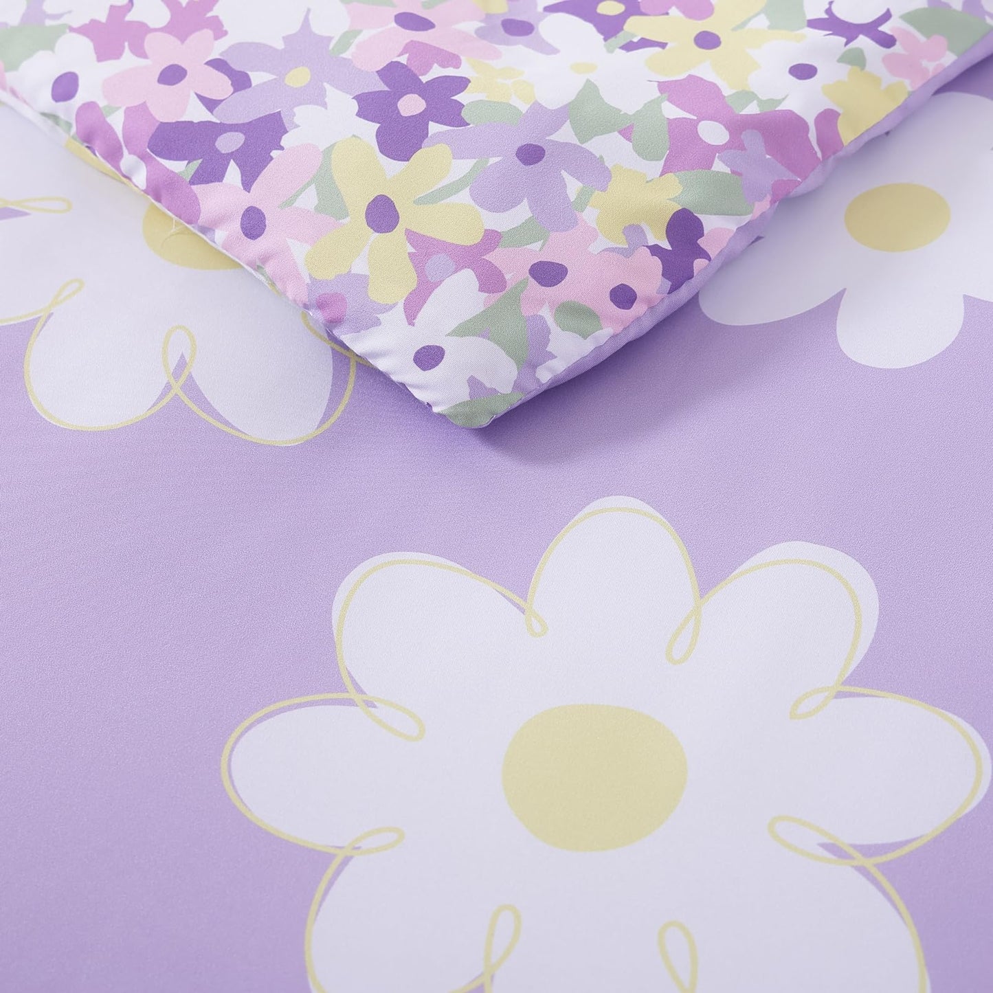 AMBERSPACE Twin XL Comforter Set for Girls, Purple Daisy Kids Bedding Set Reversible with Cute Floral, All Season Bed in a Bag Dorm 5 Pieces with Sheets, Pillowcase & Sham