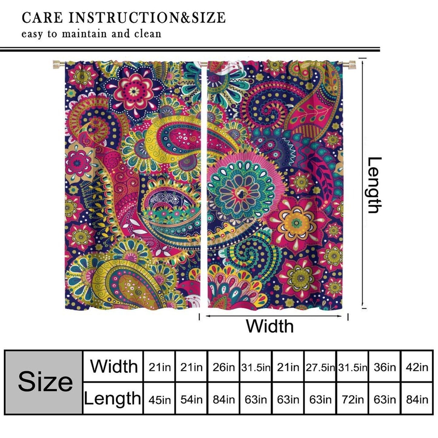 Djaby Paisley Floral Curtains, Colourful Mandala Exotic Flowers Vintage Boho Bohemian Window Treatments for Living Room Bedroom 42" W X 45" L(No Blackout)
