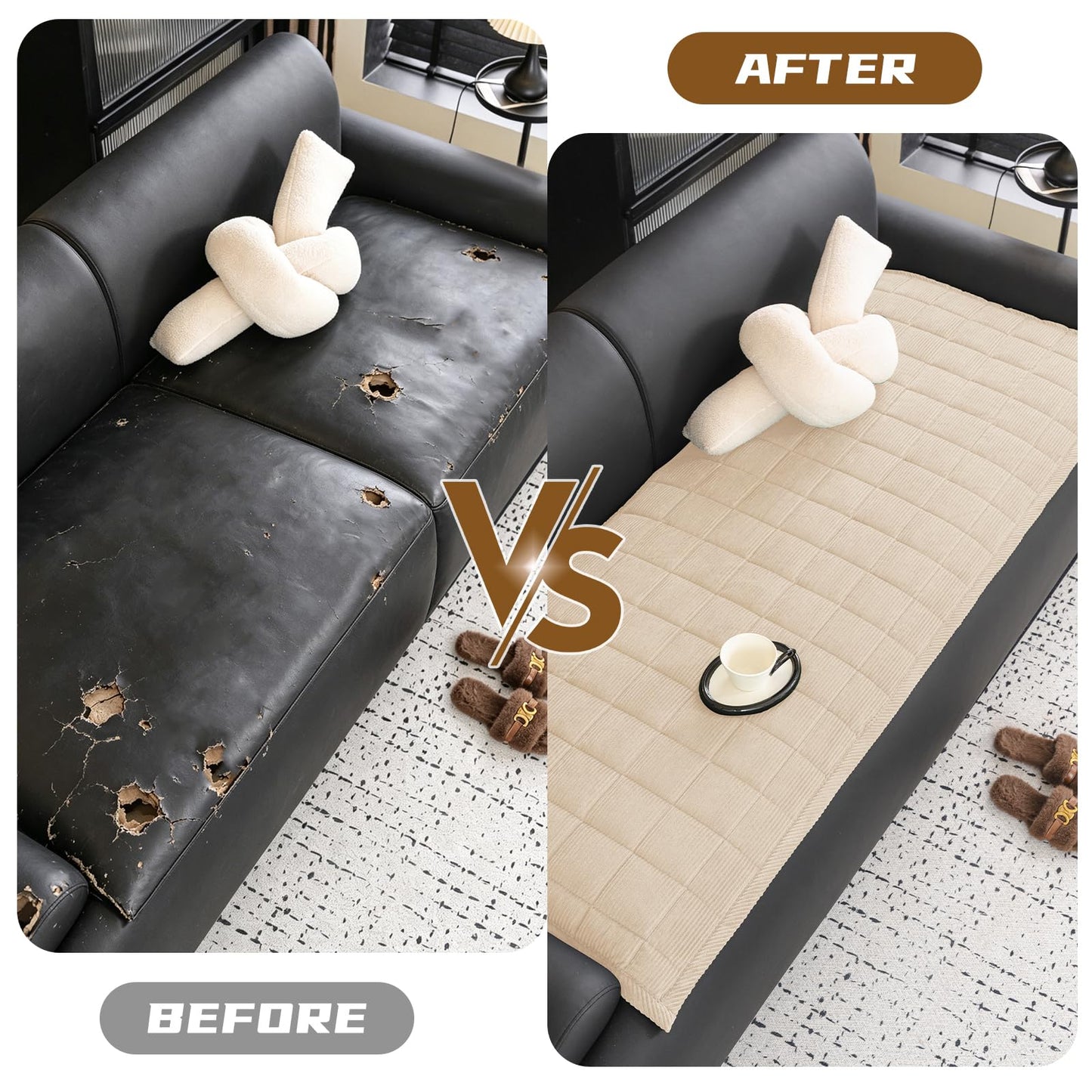 HAOYONG Couch Covers for Dogs Washable, Non Slip Fuzzy Durable Couch Covers for 3 Cushion Sofa Pet Friendly Furniture Protector Covers Dog Mat for Couches (Beige, 27.6"×82.7")