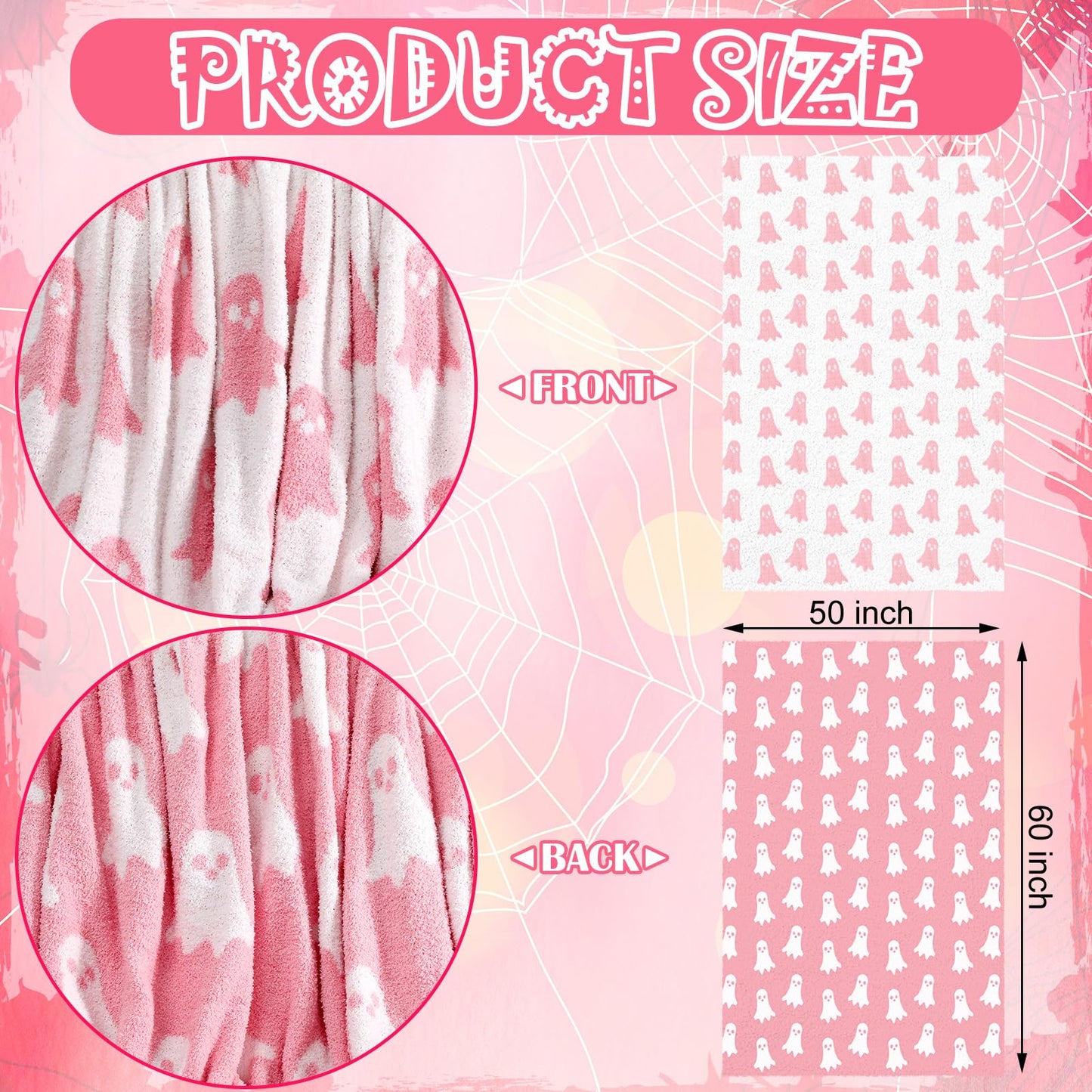 Hillsuren Halloween Throw Blankets and Pillow Set Include Ghost Spooky Pink and White Double Sided Flannel Blanket 50 x 60 Inch and Plush Throw Pillows Cushion for Couch Sofa Bed Home Decorations