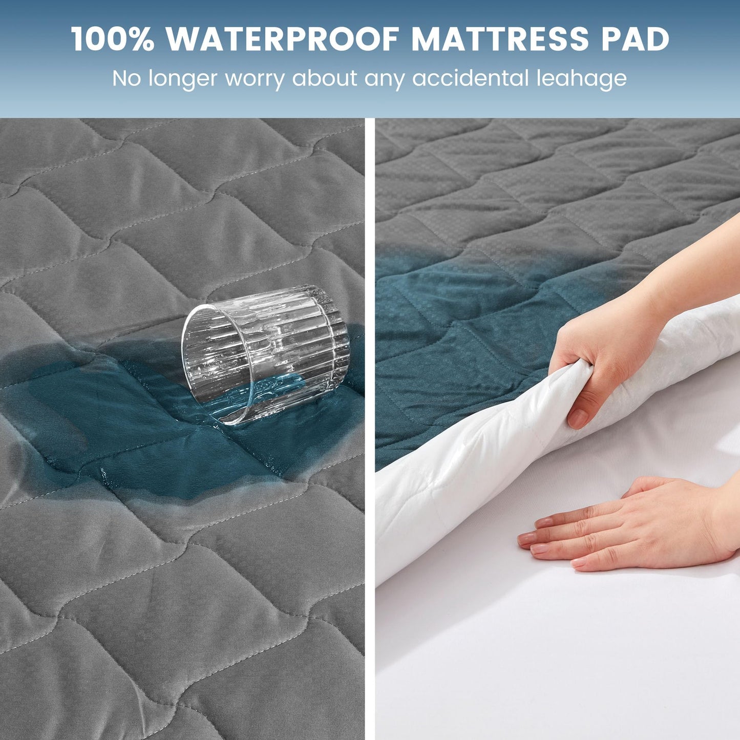 SLEEP ZONE Waterproof Mattress Protector Pad Queen Machine Washable, Breathable Mattress Topper with Deep Pockets, All-Season Use, Hotel Quality (Queen, Grey)