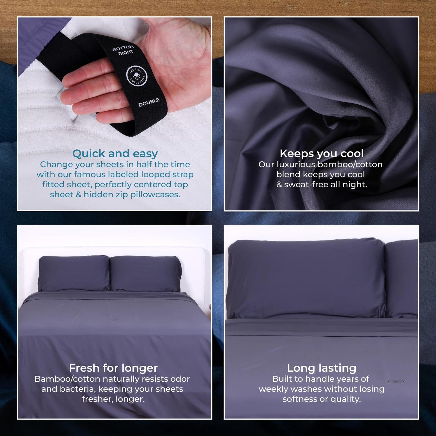 THE LAD COLLECTIVE 3.0 King Bedding Set - King Bedding Sets - 4-Piece Bedset w/Fitted Sheet, Top Sheet & 2 Standard Pillowcases [Duvet Not Included] - Bamboo-Cotton - Yosemite [Charcoal]