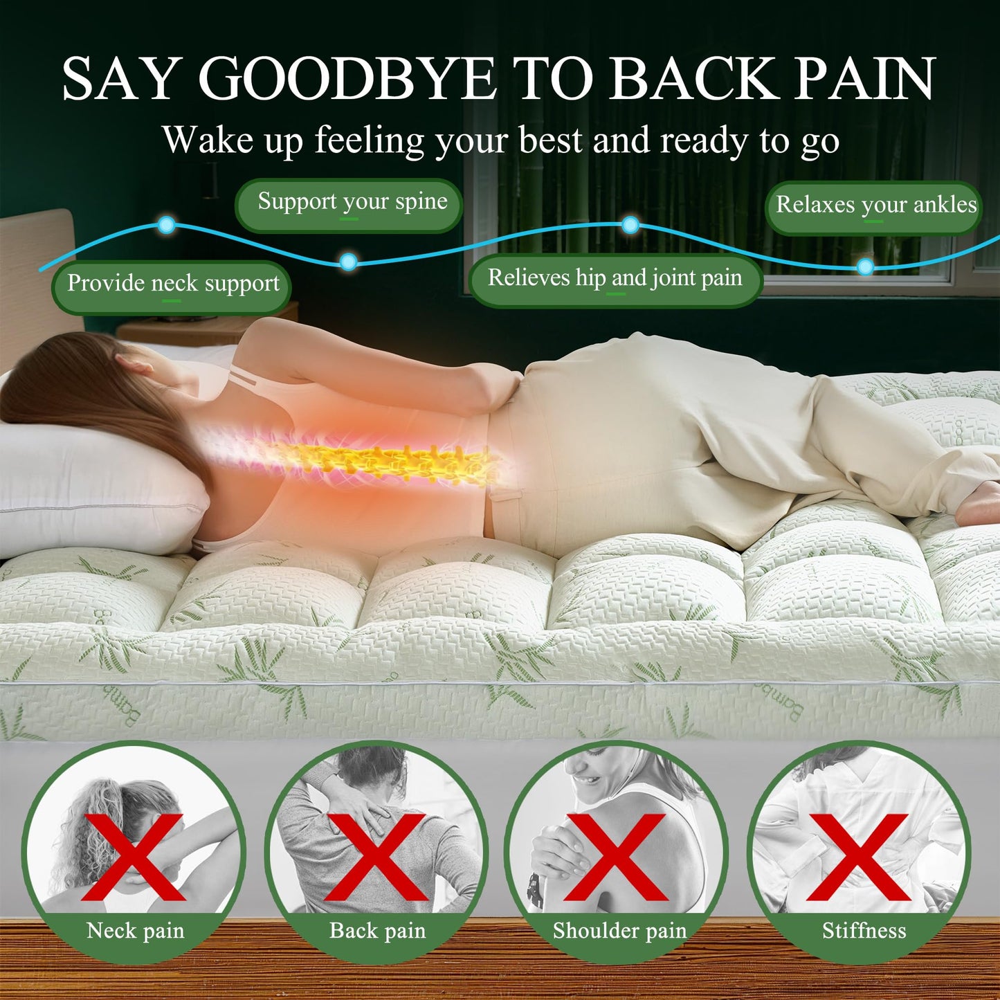 LUNESTRY Oeko-TEX Certified Queen Mattress Topper, 3 Inch Plush Pillow Top Matress Pad for Back Pain Relief, Cooling Mattress Topper with 6"-18" Deep Pocket, Rayon Derived from Bamboo (60"x80")