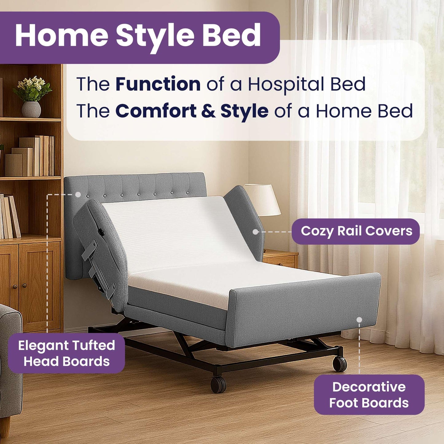 ProHeal Customize Your Own Adjustable Hospital Bed for Home Use with Gel Memory Foam Mattress - Twin Size Home Style Full Electric Medical Bed - Adjust Height, Head, and Foot - Cozy Elegant Design