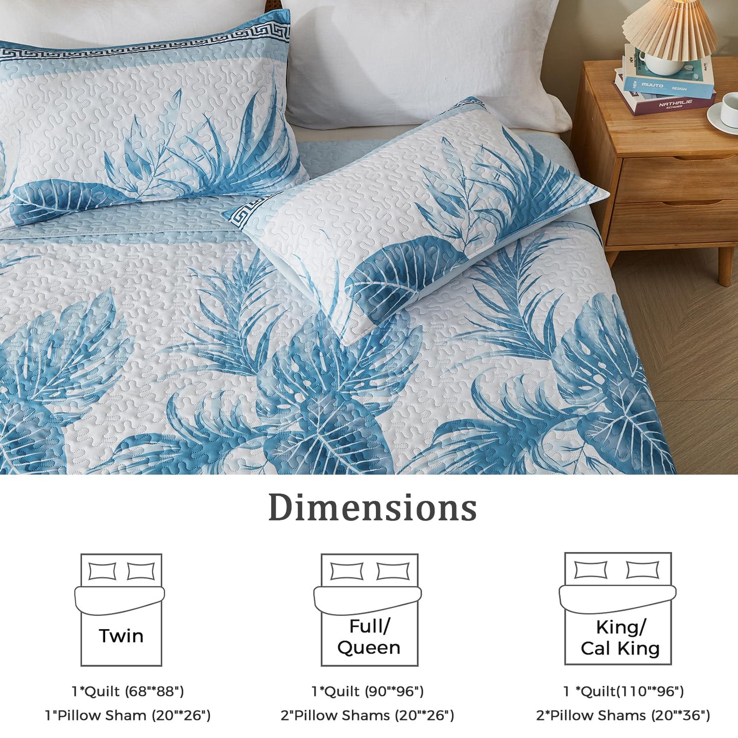 OARAGE Quilt Bedding Set, Sky Blue King/Cal King Comforter Set, Bedding Comforter Sets, Soft Lightweight Bedspread, Ultrasonic Microfiber Bed Coverlet for All Season (1 Quilt,2 Sham)