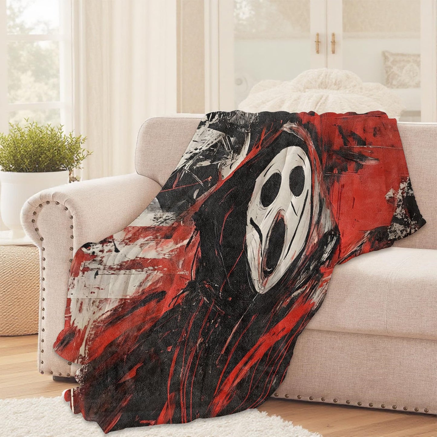 Screaming Ghost Face Throw Blanket for Girls Boys Kids Adults, 50x60 in, Cozy Flannel Blanket for Bedroom, Camping, Couch, Room Decor, Fuzzy Warm Soft Gifts