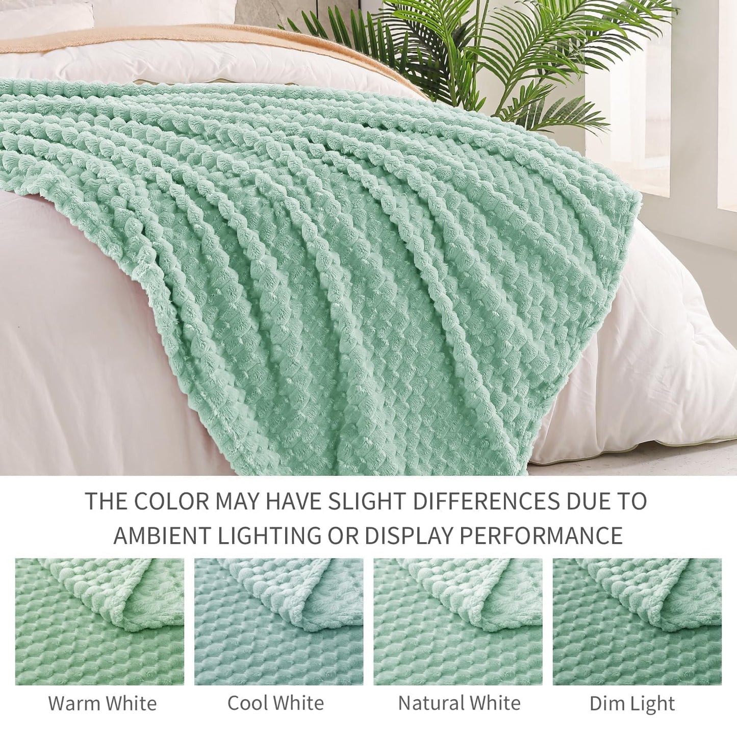 Exclusivo Mezcla Extra Large Fleece Throw Blanket for Couch, 50x70 Inches Stylish Jacquard Soft Throw Blanket, Fuzzy Cozy Lightweight for All Season, Sage Green