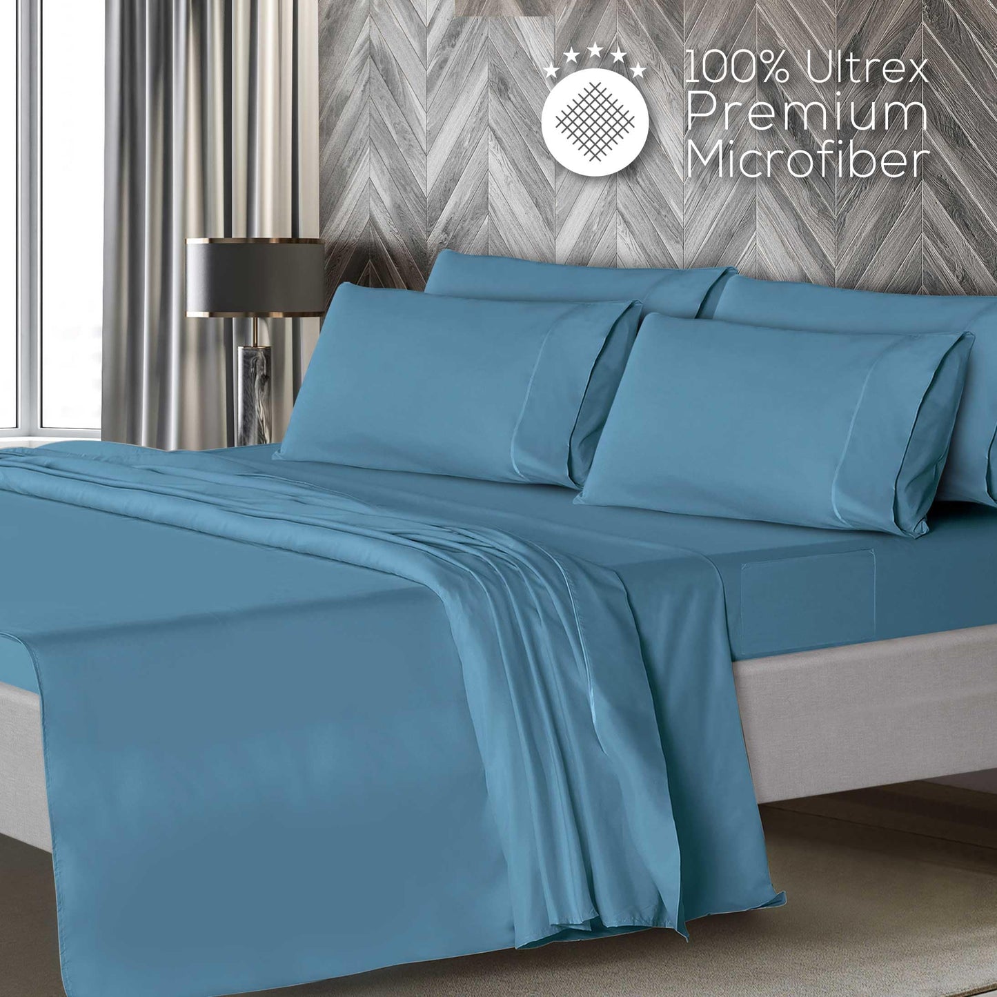 Mueller UltraTemp 6 PC Queen Sheet Set - Ultra-Soft Luxury Series, Cooling & Breathable Hotel Luxury Bed Sheets, Deep Pocket Wrinkle-Free Oeko-TEX, Denim