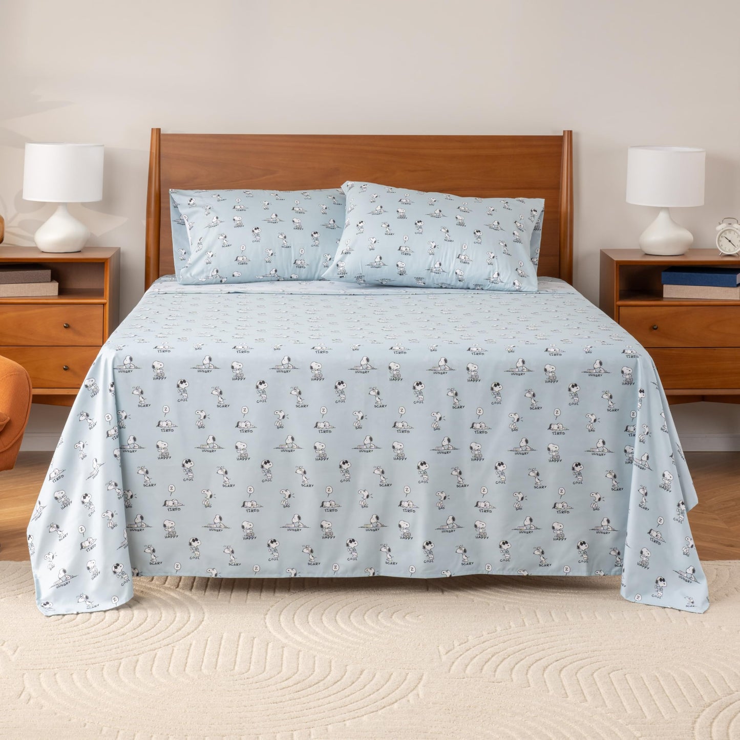 Berkshire Blanket Peanuts® Kids Sheet Set, Full Size - 4 Pieces, Peanuts® Snoopy Different Emotion Sheet Scale Murky Blue, Cute Character Snoopy Printed Soft Microfiber Bed Sheets