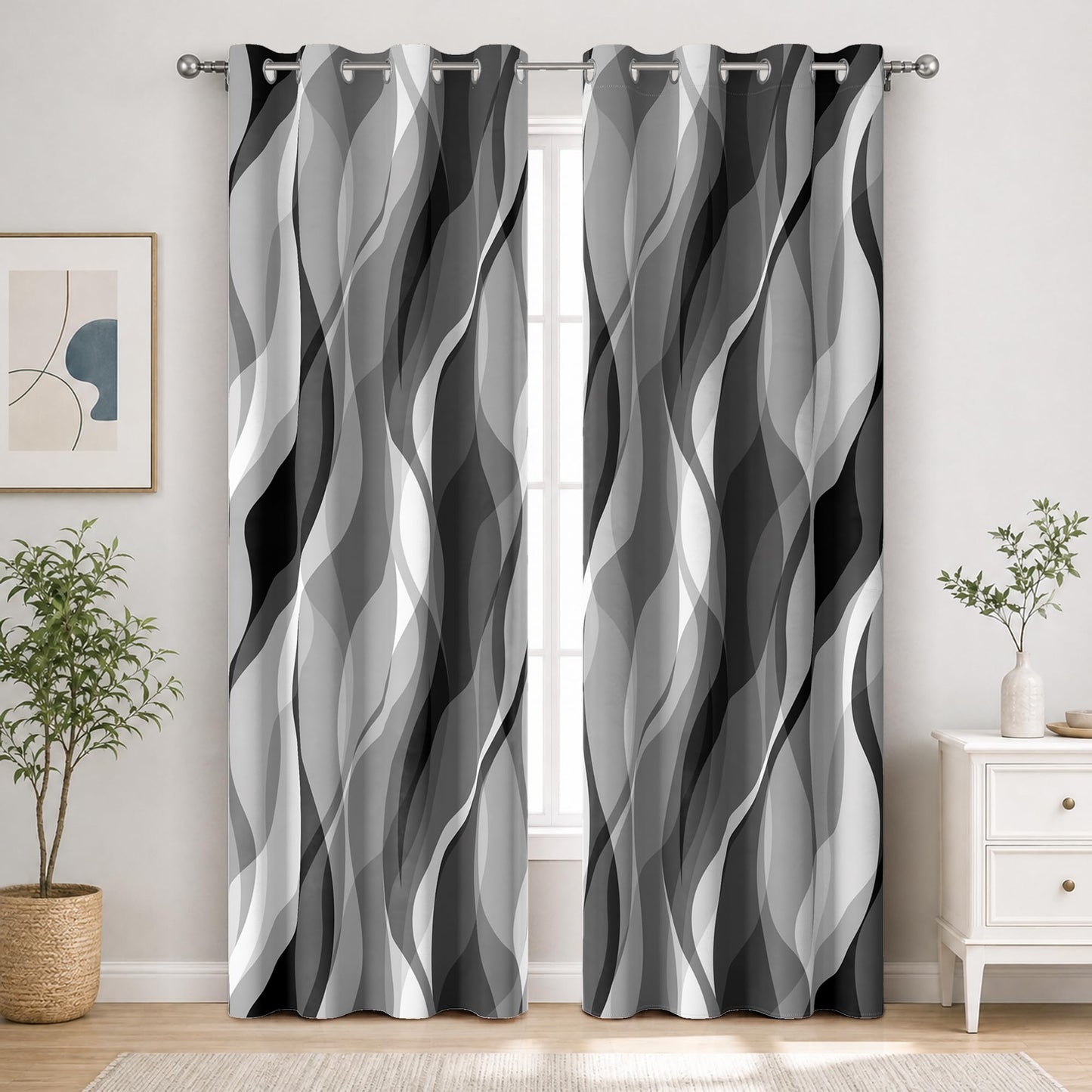 HOQAJME Grey Blackout Curtains for Bedroom Black and White Black Out Curtains for Living Room Modern Abstract Stripe Room Darkening Window Drapes, (52 x 63 - Inch,Gray Stripe)