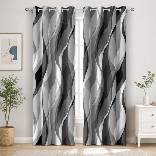 HOQAJME Grey Blackout Curtains for Bedroom Black and White Black Out Curtains for Living Room Modern Abstract Stripe Room Darkening Window Drapes, (52 x 63 - Inch,Gray Stripe)