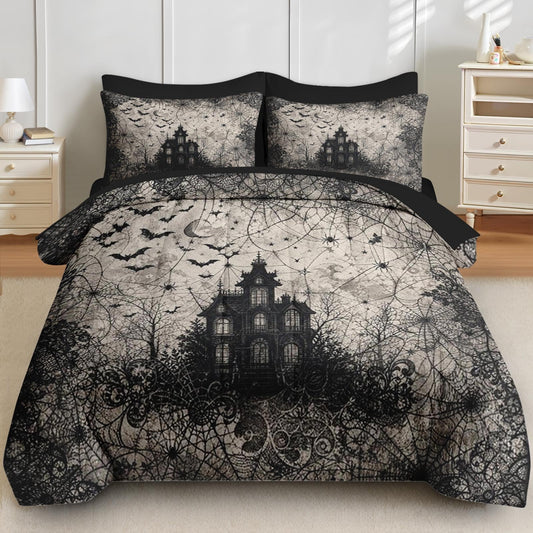 Boewywh Comforter Set Twin Size Halloween Gothic Spooky 5 Pcs, Bedding for Kids and Adults, Bed Sheet Sets with Fitted Sheet Pillowcase & Sham for Bedroom Bed Decor