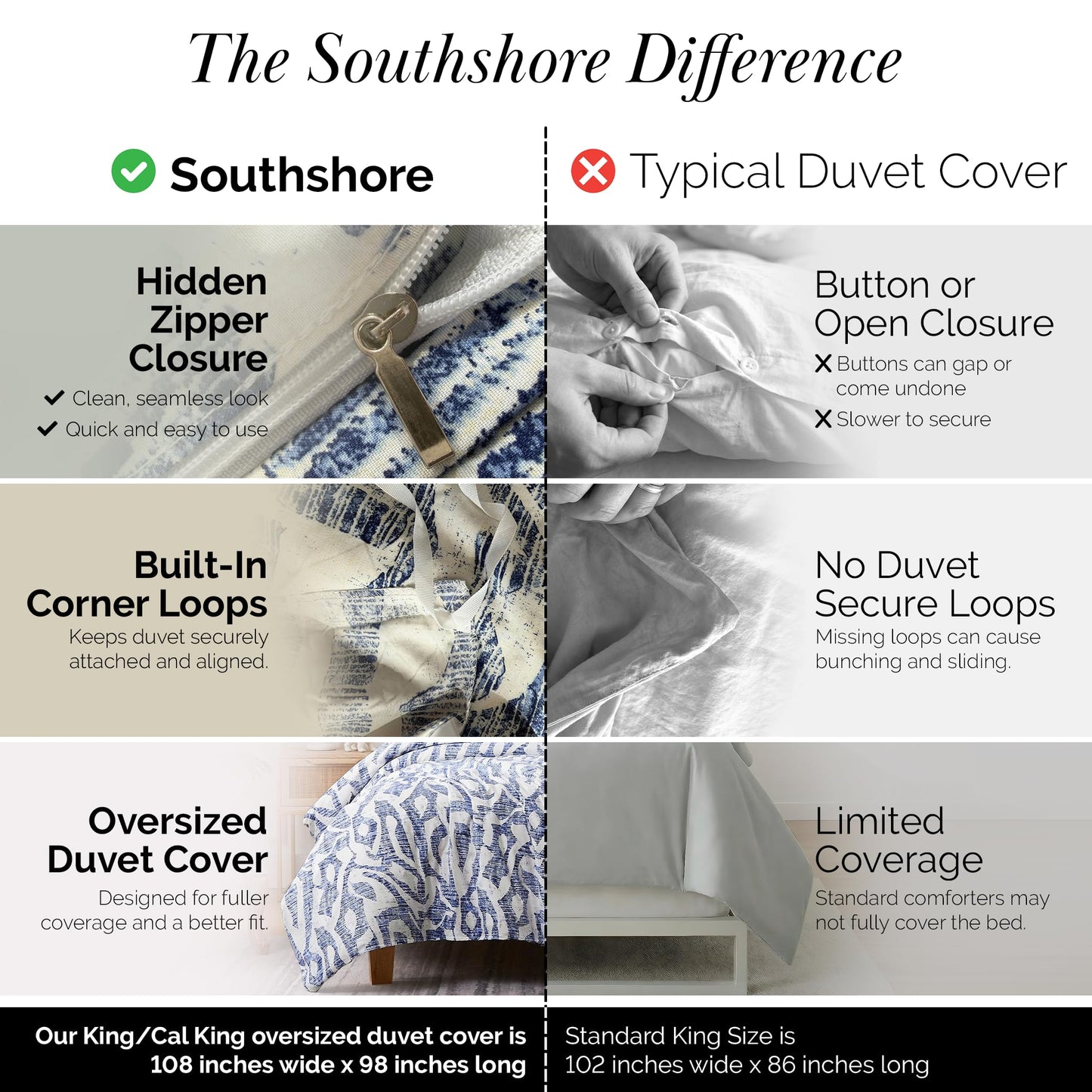 Southshore Fine Living, Inc. Oversized California King Duvet Cover Set - Printed Blue Duvet Cover King Size - Pet Hair Resistant Bedding, Fade Resistant, Zipper Closure - 2 Pillow Shams - Khari Blue