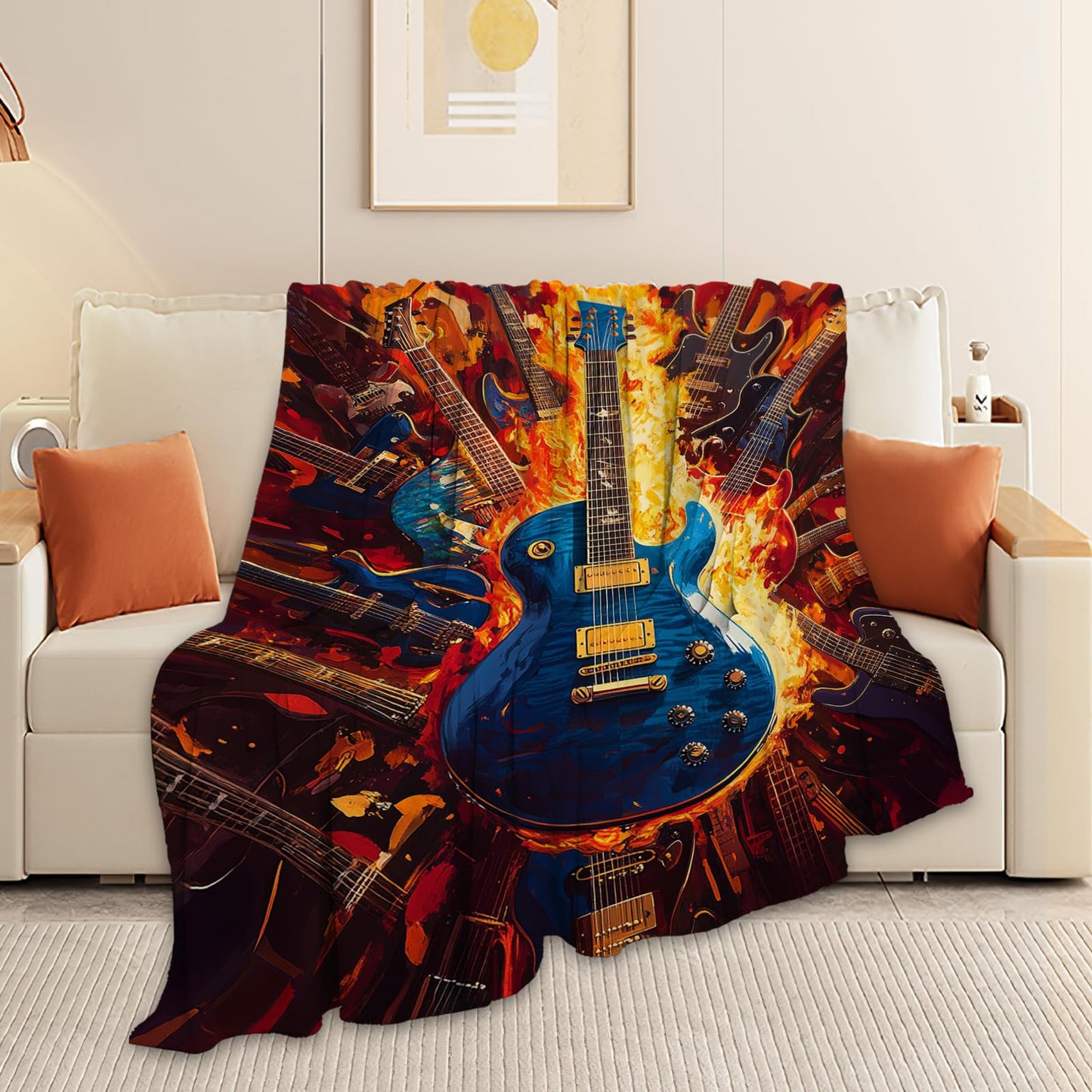 Guitar Blanket, Music Throw Blanket, Guitar Gifts, Rock Music Blankets, Guitars Stuff Fleece Flannel Plush for Women Men Boys Girls Adults Soft Bedding for Sofa Bed Studio Office Home Decor 40"X50"