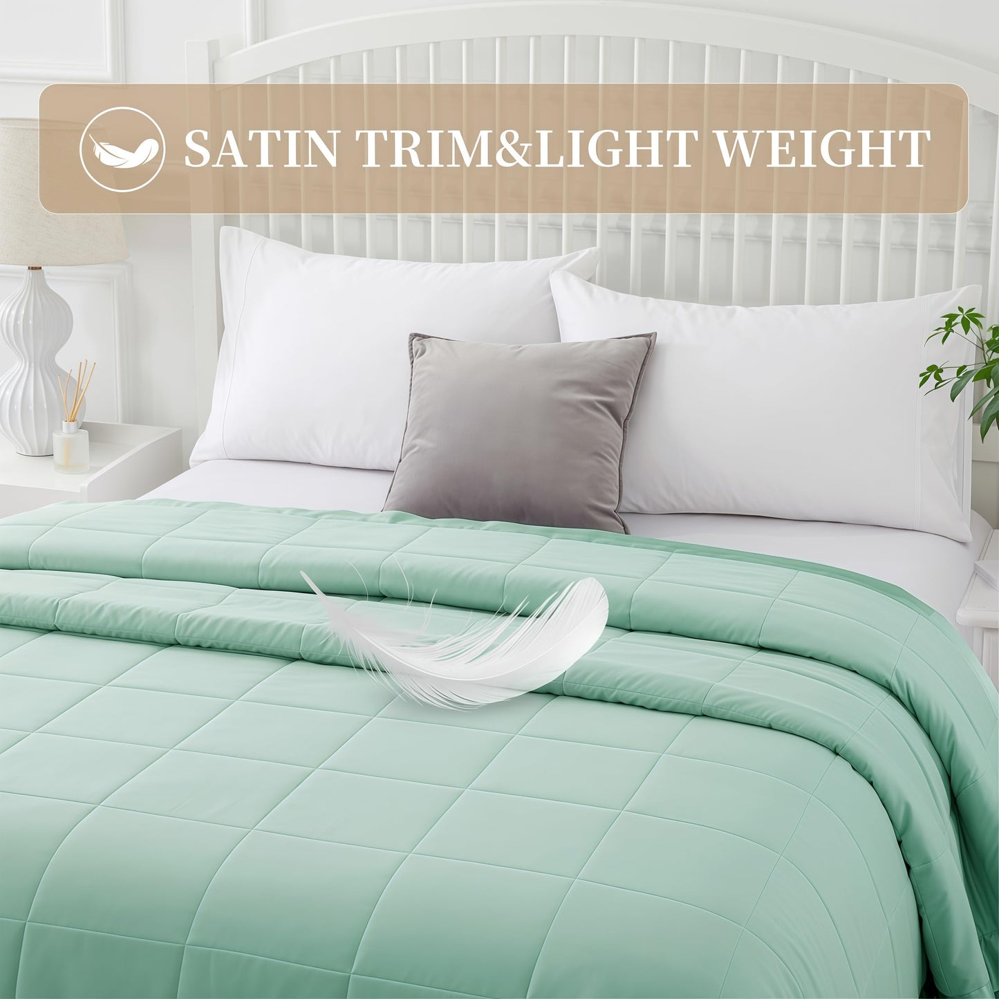 COMFLIVE Down Alternative King Blanket for Bed - Lightweight and Soft for All Seasons, Cozy Warm Luxury Bed Blanket with Satin Trim Moisture Absorption and Removal Treatment (Green, King/Cal King)