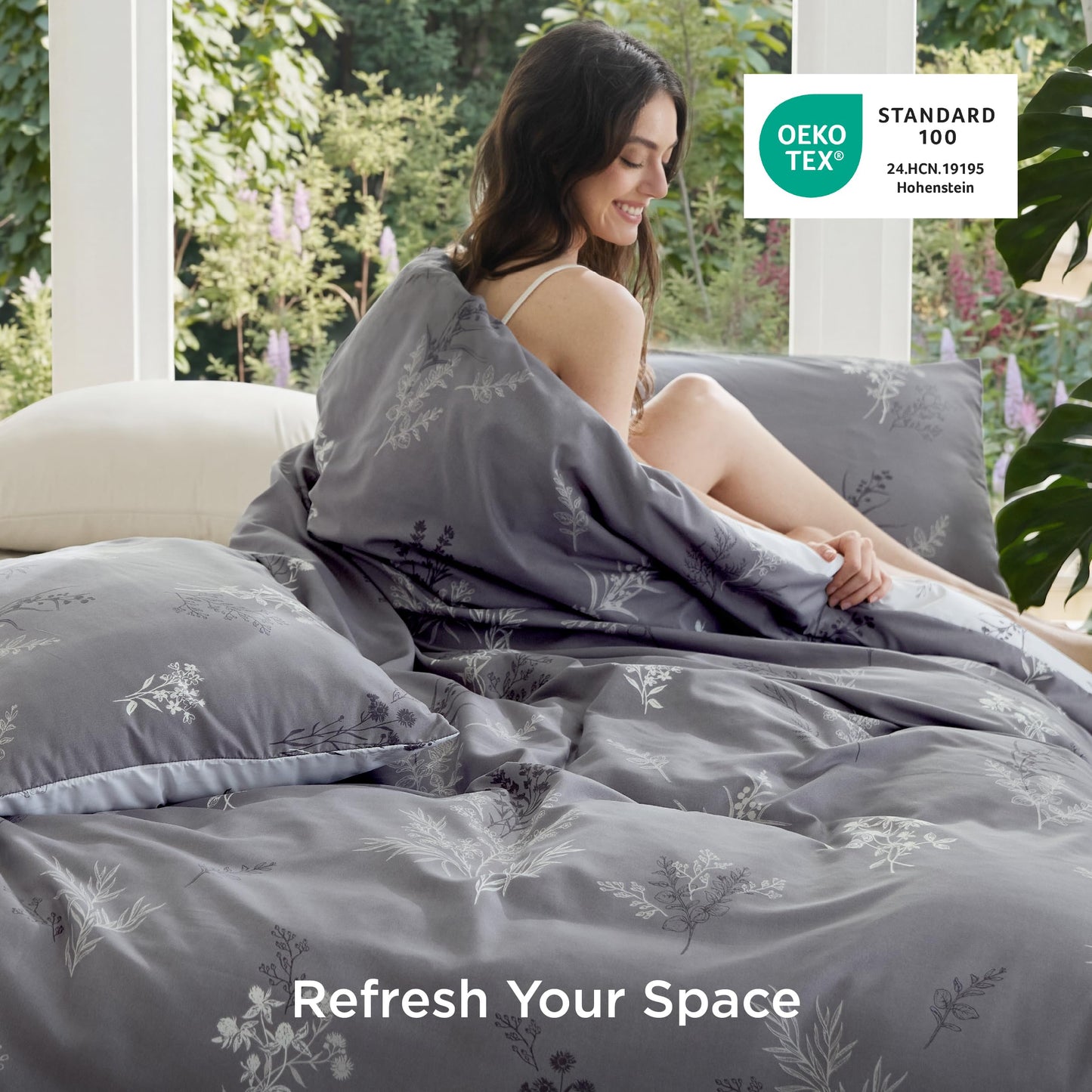 Bedsure Duvet Cover King Size - Reversible Floral Duvet Cover Set with Zipper Closure, 3 Pieces Grey Bedding Set with 8 Corner Ties and 2 Pillowcases 20"x36"