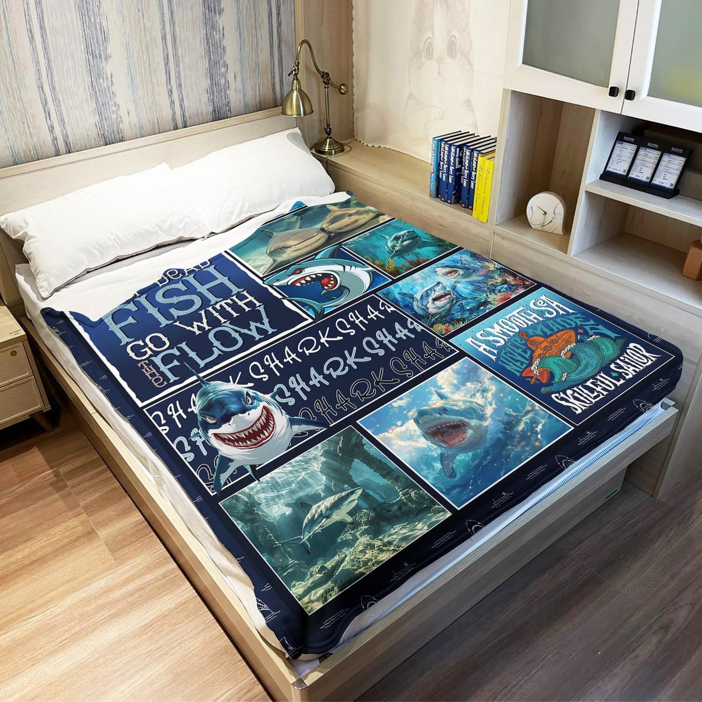 XSMEI Shark Throw Blanket, Ocean Marine Life Design, Soft Cozy Fleece Blanket for Couch Bed, 60 x 80 Inches