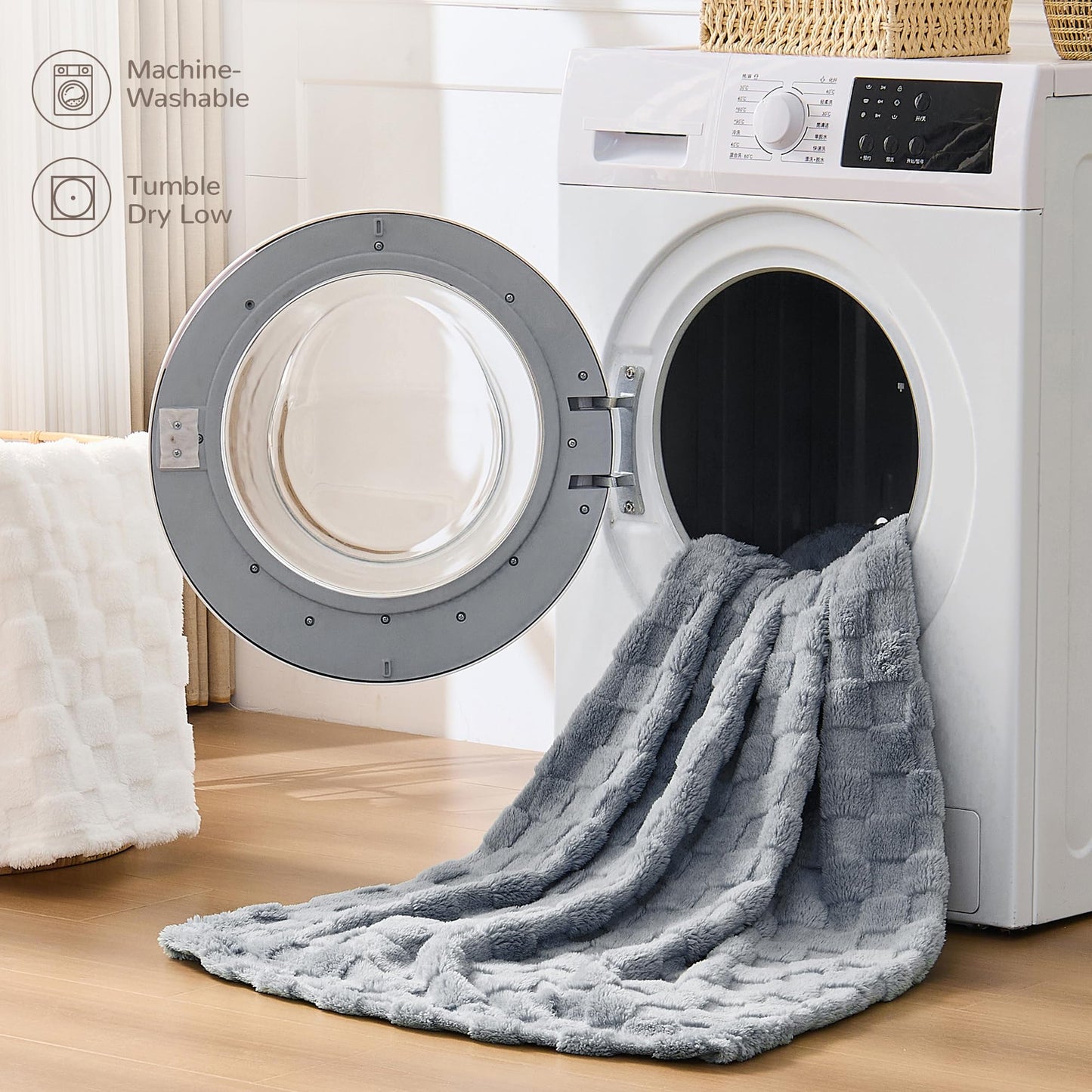 SUPRYNEX Silver Gray Textured Checkered Throw Blanket, 330GSM Soft Plush Fleece Blanket for Couch Sofa Travel, Cozy Decorative Giftable Home Blanket, 50x70 Inches