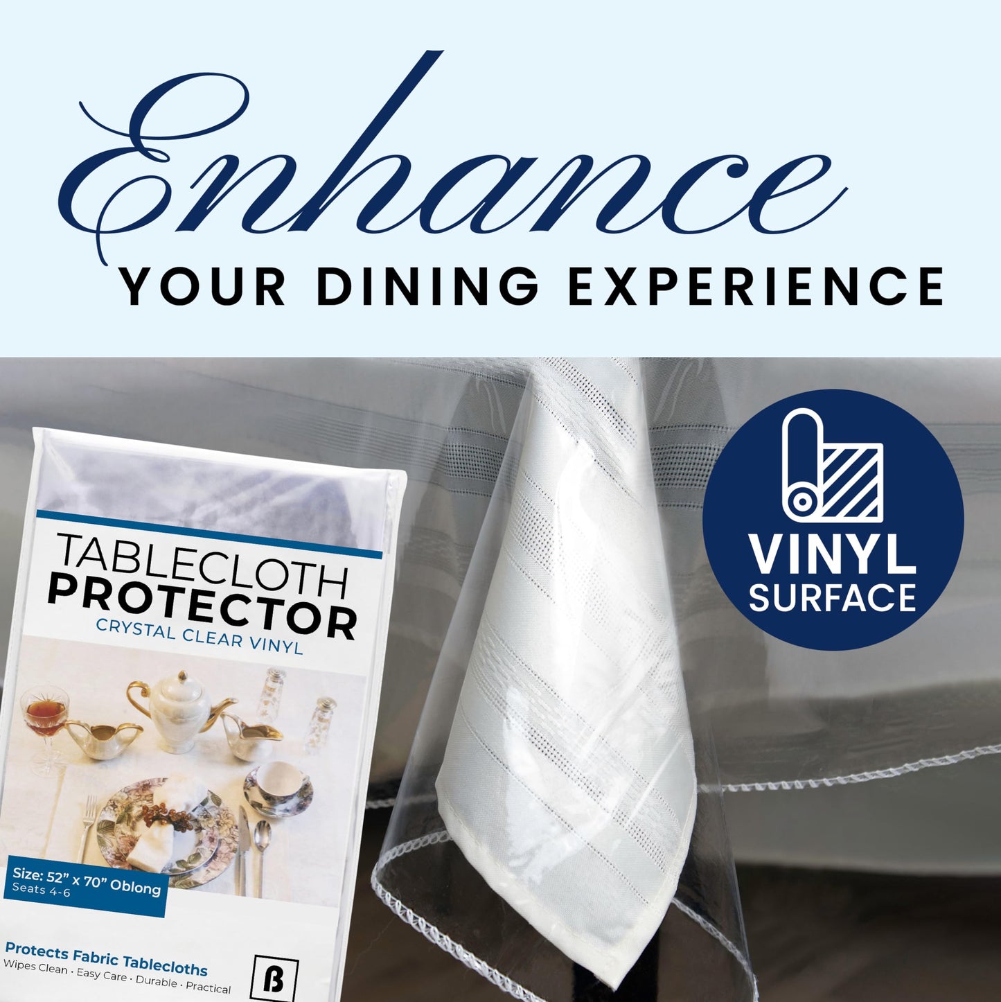 Broder Heavy Duty Clear Plastic Table Cover Protector Rectangle 52x70 – Waterproof, Oil Proof, Wipeable Vinyl Tablecloth Protector, Thick PVC, for Dining Room, Kitchen, Desk, Office, Everyday Use