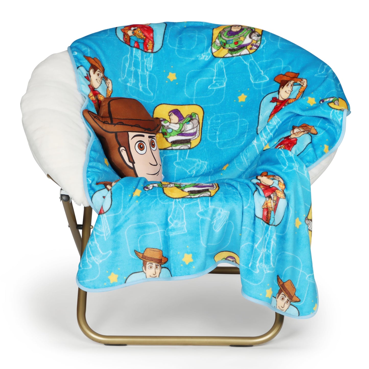 Jay Franco Kids Nogginz Set – 12" Inches Nogginz Pillow & 40" x 50" Inches Cozy Plush Throw Blanket, Ultra-Soft Character Nap Set for Travel, Bedroom & Couch Décor, Blue - Toy Story Woody