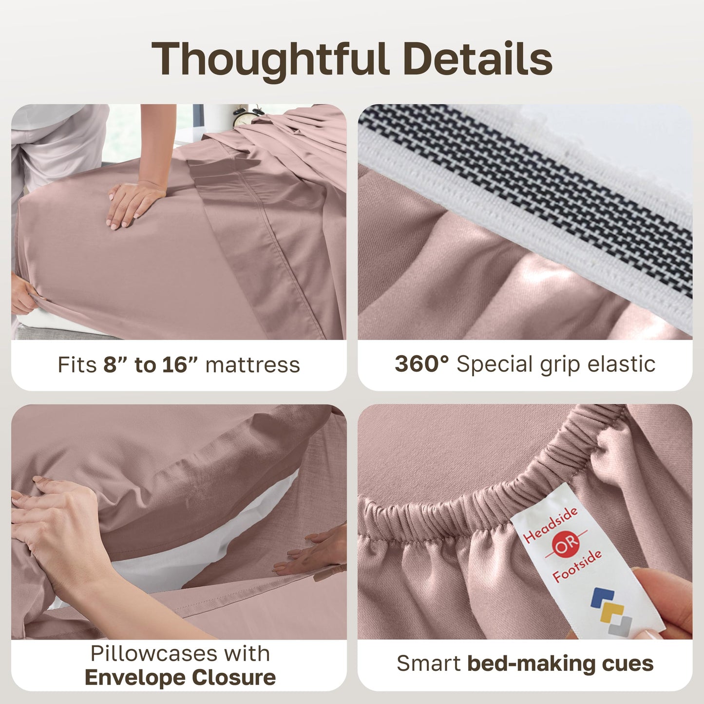 California Design Den 100% Egyptian Cotton Sheets Queen Size Set - Certified Authentic, Soft Sateen, Deep Pocket Sheets with Gripper Elastic, Breathable and Durable Luxury Bedding - Dusty Rose