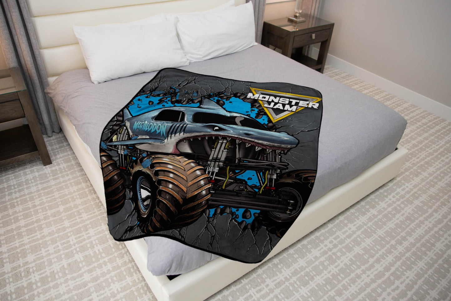 Jay Franco Monster Jam Megalodon Kids Throw Blanket 46x60 - Super Soft Cozy Fleece Microfiber, Fade Resistant, Machine Washable for Couch & Bed, Gift for Kids (Official Licensed Product)