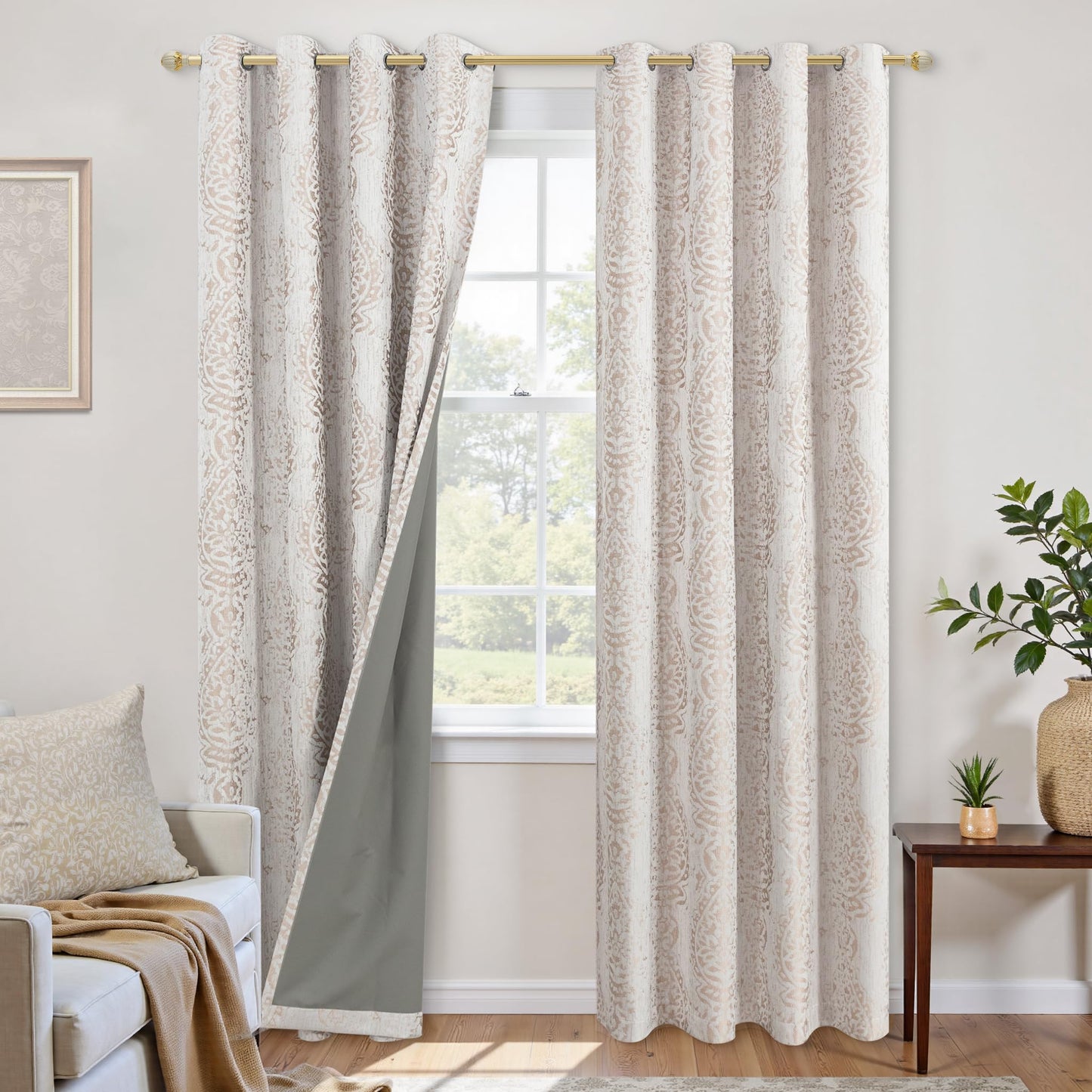 Taupe Blackout Curtains for Living Room Bedroom, 84 Inch Long Neutral Tan Light Brown Beige Chenille Jacquard Luxury Curtains Drapes 84 Inch Length 2 Panels Set, Cortinas Para Sala Modernas 2026