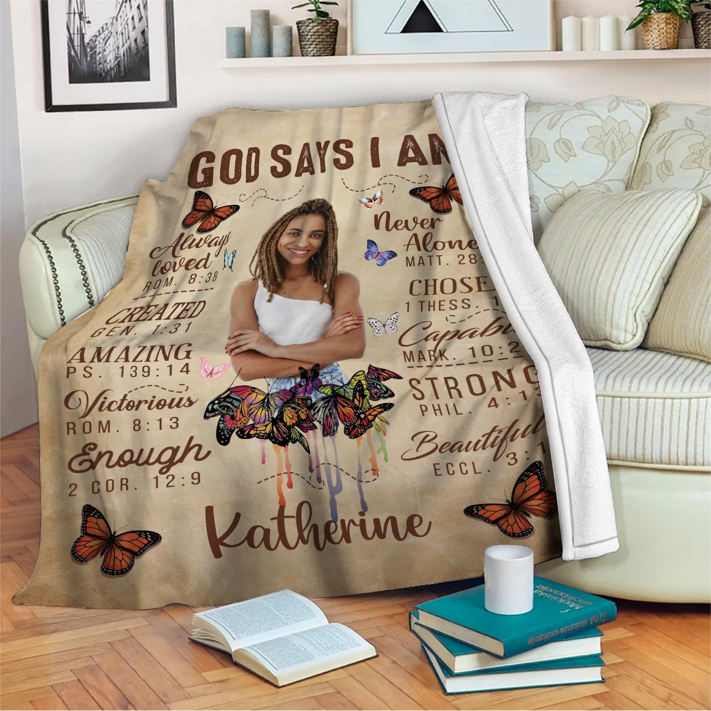 CAPOZEN Personalized God Says I AM Blanket – Custom Name African Inspirational Christian Throw Blankets Gifts for Queen Girl Black Women (Style #5)